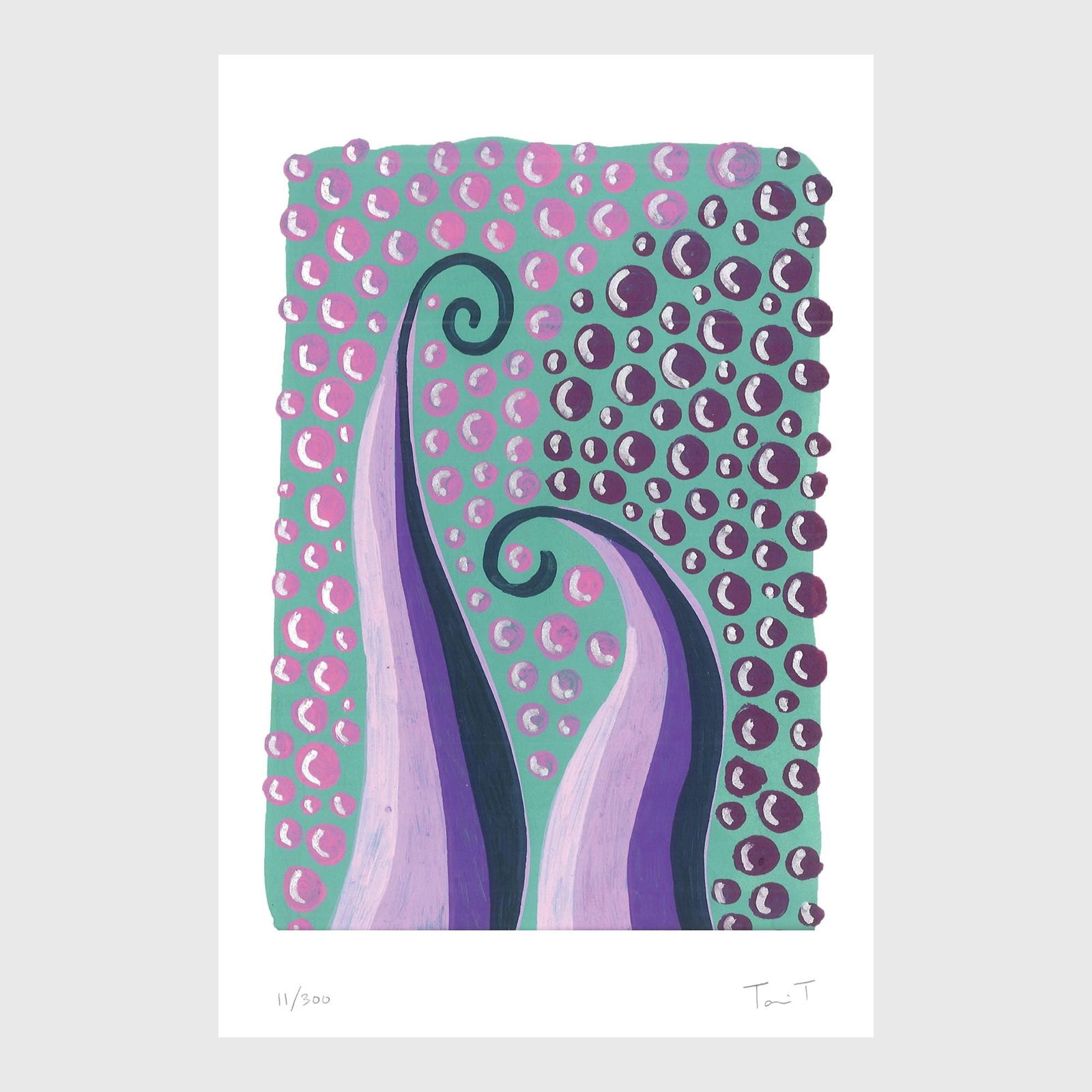 Purple Drops with Dots: Artist: Tanvi Thakur (1996) Title: Purple Drops with Dots, Drops With Dots Series Year: 2025 Medium: Archival Pigment Print on Paper Edition: 300 Size: 8 x 12 inches Inscription: Signed and numbered b