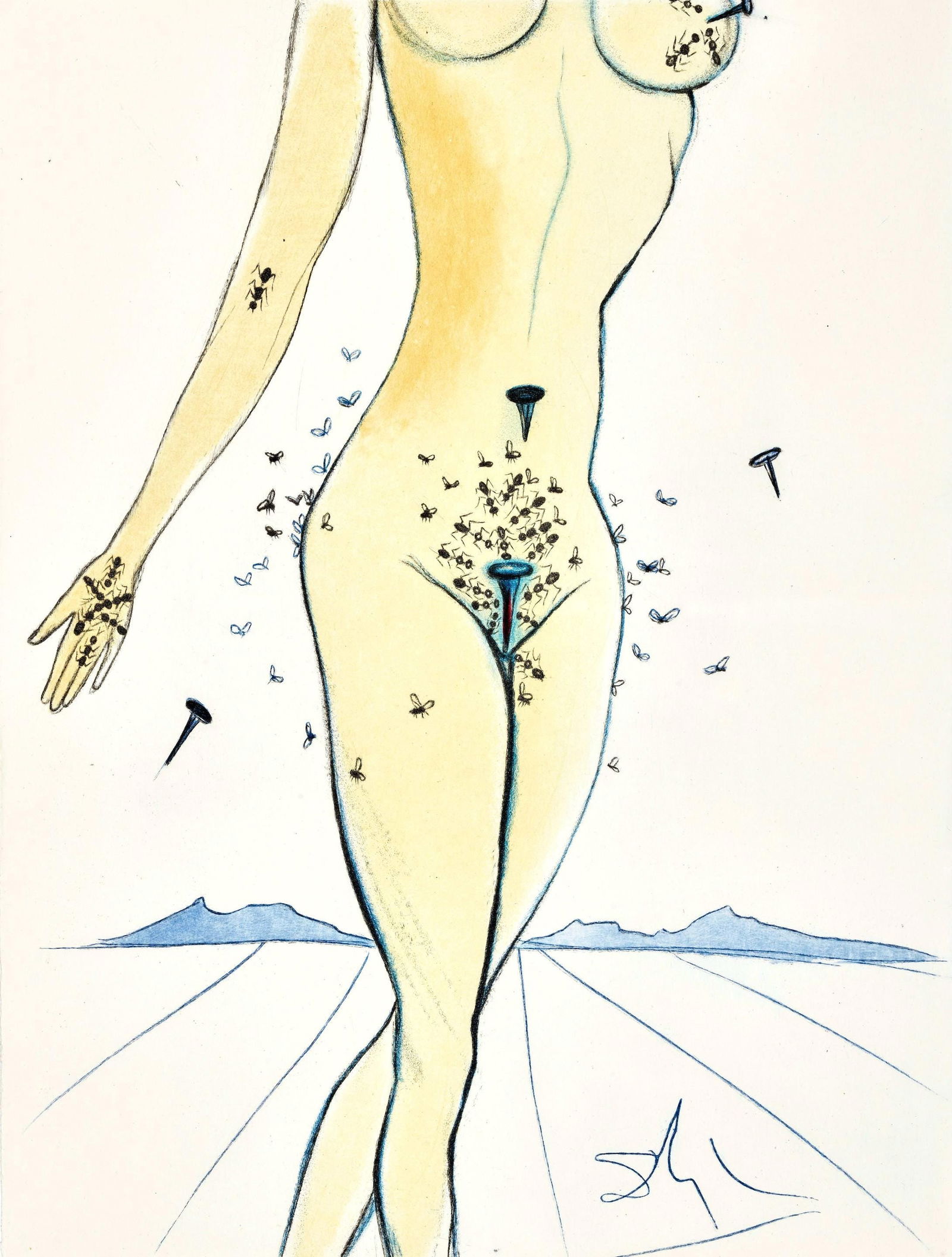 Salvador Dali, Composition (Field 67-4; M/L 174-187), Dali illustre Casanova, Limited Edition: Etching in colors on velin pur chiffon de Rives paper. Paper Size: 14.875 x 11.25 inches. Excellent condition. Signed in the plate and unnumbered, as issued. Notes: From the folio, Dali­ illustre