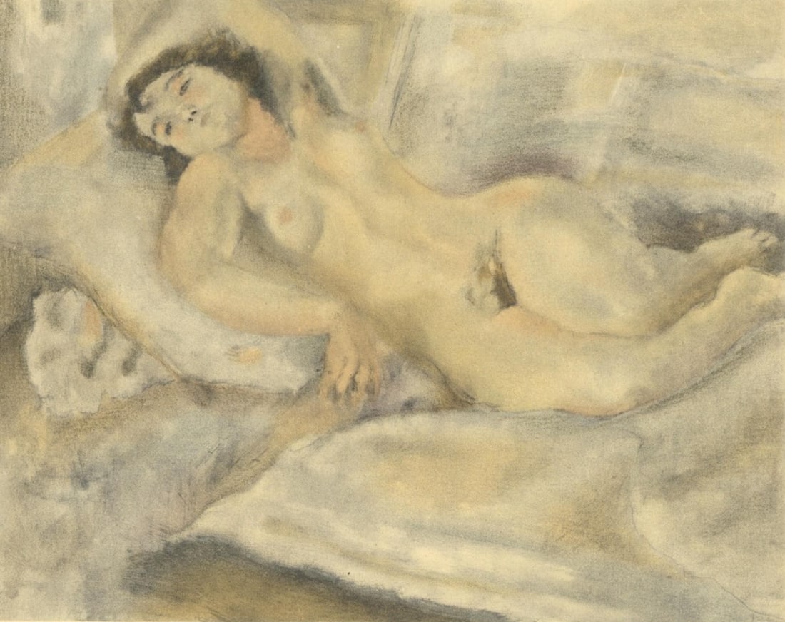 Jules Pascin, Manolita, Pascin, Limited Edition Lithograph: Lithograph on grand velin Renage paper. Paper size: 9.5 x 12.25 inches. Excellent condition. Inscription: Unsigned and unnumbered, as issued. Notes: From the album, Pascin, 1954. Published by Editions