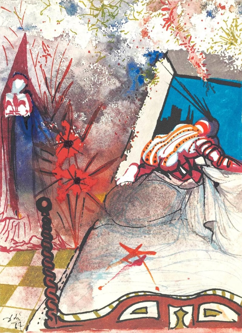 Salvador Dali, Composition (Michler/Lopsinger 1601), Romeo e Giulietta, Limited Edition Lithograph: Lithograph, silkscreen in colors on velin vergata paper. Paper size: 16.5 x 12.625 inches. Excellent condition. Inscription: Signed in the plate and unnumbered, as issued. Catalogue Raisonne Reference