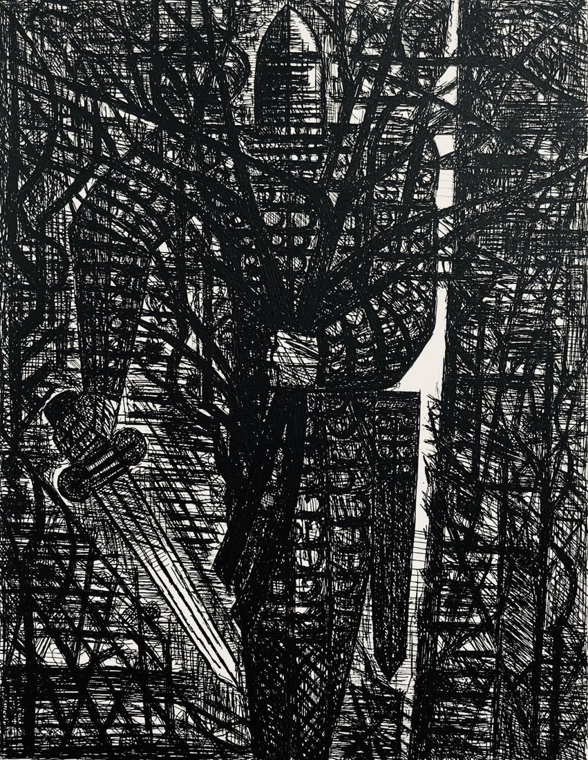 Marcel Gromaire, La Foret En Marche, Scene XXIII, Shakespeare, Macbeth, Eaux-fortes de Gromaire,: Etching on velin de Rives paper. Unsigned and unnumbered, as issued. Paper Size: 16 x 12 inches. Excellent condition. Notes: From the folio, Shakespeare, Macbeth, Eaux-fortes de Gromaire, 1958. Publis