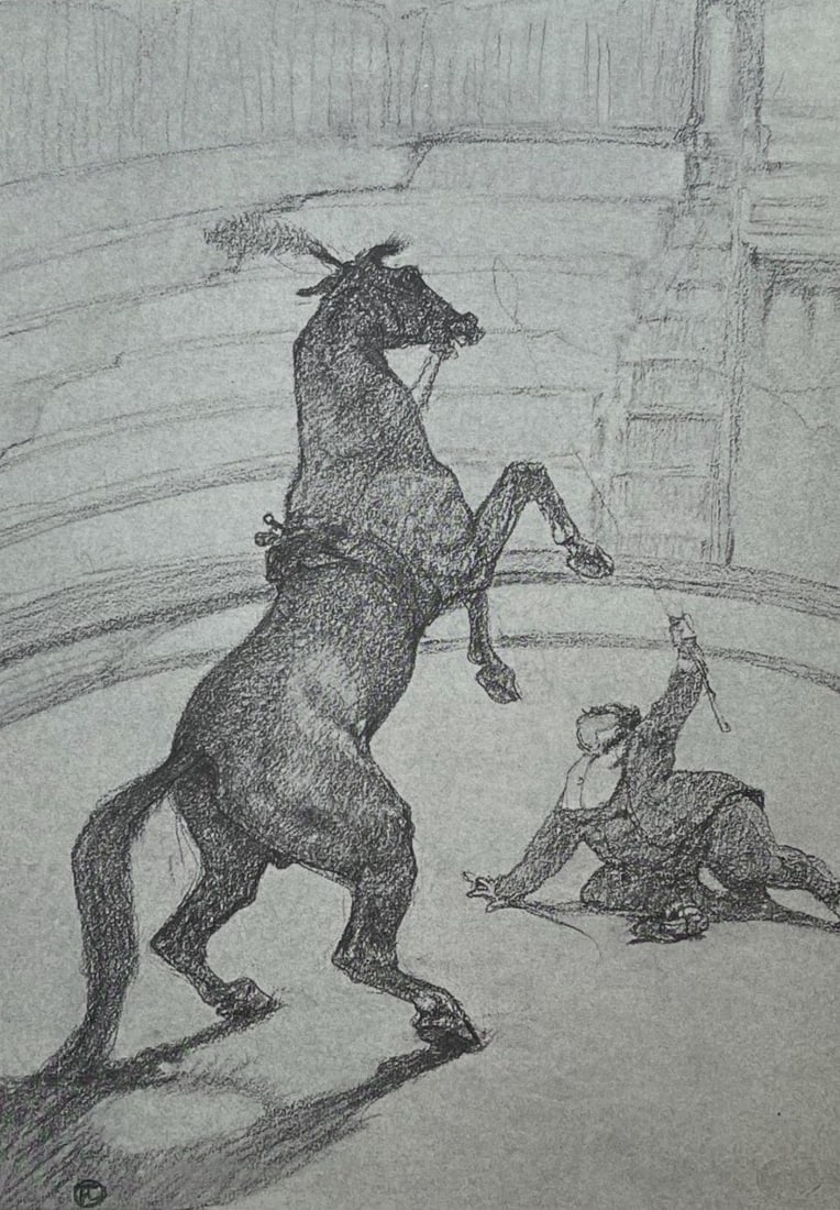 Henri de Toulouse-Lautrec, Performing Horse, Henri de Toulouse-Lautrec, At the Circus, Limited: Lithograph on velin paper, archivally hinged on archival backing paper, as issued. Paper size: 17.32 x 14.17 inches. Excellent condition. Inscription: Unsigned and unnumbered, as issued. Notes: From t