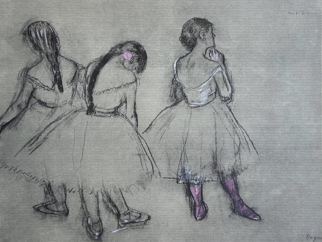 Edgar Degas, Three Dancers, Limited Edition Lithograph: Lithograph and stencil on velin paper. Inscription: Unsigned and unnumbered, as issued. Paper Size: 13 x 17 inches. Excellent condition. Notes: From the folio, Degas, A Portfolio Of 10 Reproductions,