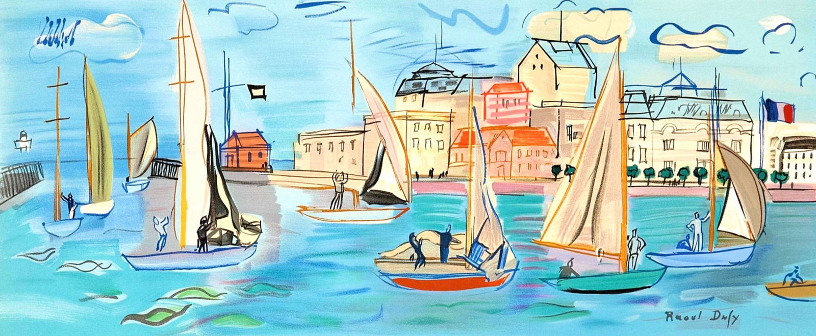 Raoul Dufy, Les Regates, Raoul Dufy, Collection Pierre Levy, Limited Edition Lithograph: Lithograph on velin d'Arches paper. Inscription: Unsigned and unnumbered. Paper Size: 20 x 26 inches. Excellent condition. Notes: From the folio, Raoul Dufy, IV, Collection Pierre Levy, 1969; publishe