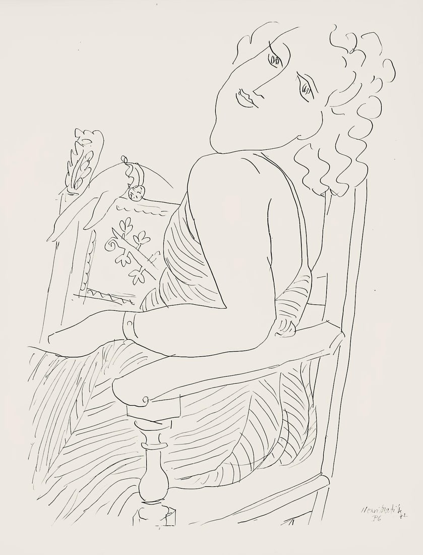 Henri Matisse, Serie P, var. 6 (Duthuit 9), Henri Matisse, Dessins, Themes et variations, Limited: Lithograph on velin pur fil paper. Paper Size: 12.875 x 9.625 inches. Excellent condition. Inscription: Signed in the plate and unnumbered, as issued. Notes: From the folio, Henri Matisse, Dessins,