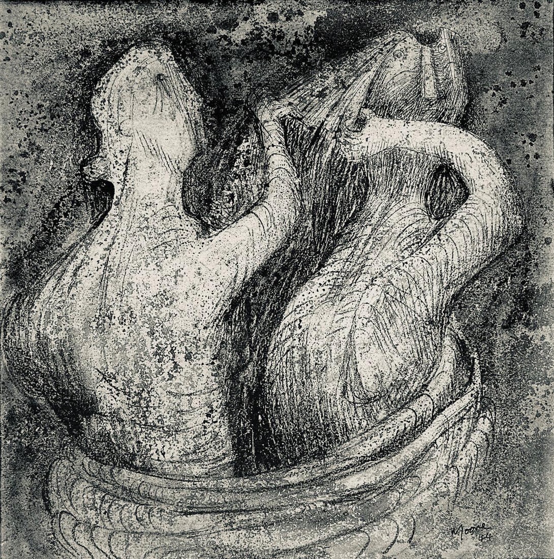 Henry Moore, Hair Combing, The Drawings of Henry Moore, Limited Edition Lithograph: Lithograph on velin paper. Paper size: 13.5 x 12.5 inches. Excellent condition. Unsigned and unnumbered, as issued. Notes: From the folio, The Drawings of Henry Moore, 1946. Published by Curt Valentin