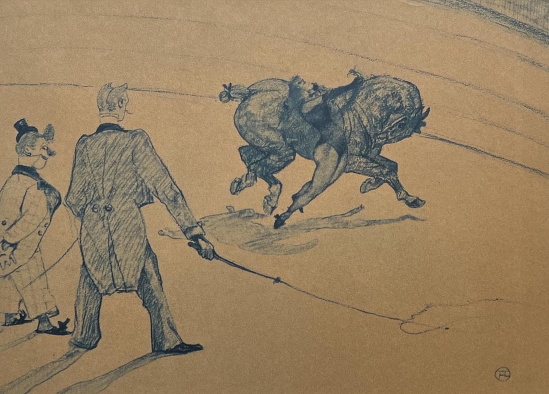 Henri de Toulouse-Lautrec, Equestrian Acrobatics, Henri de Toulouse-Lautrec, At the Circus, Limited: Lithograph on velin paper, archivally hinged on archival backing paper, as issued. Paper size: 17.32 x 14.17 inches. Excellent condition. Inscription: Unsigned and unnumbered, as issued. Notes: From t