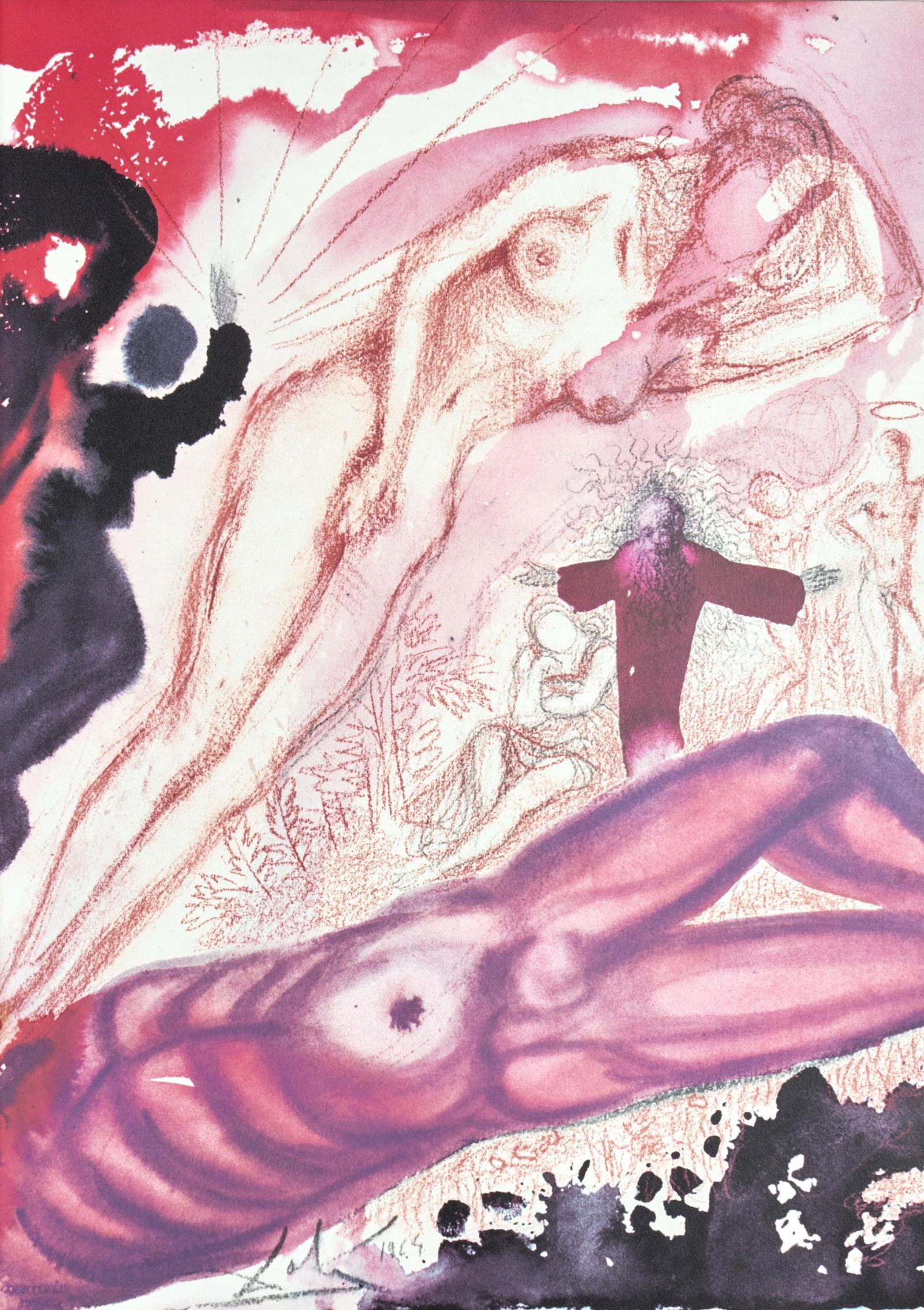 Salvador Dali, Composition (Michler/Lopsinger 1600; Field 69-3), Biblia Sacra, Limited Edition: Lithograph in colors on velin Fabriano charta ex meris pannis "ab alveo" manu fabricata, perlucidis figuris intexta paper. Paper size: 19 x 13.75 inches. Inscription: Signed in the plate and unnumbere