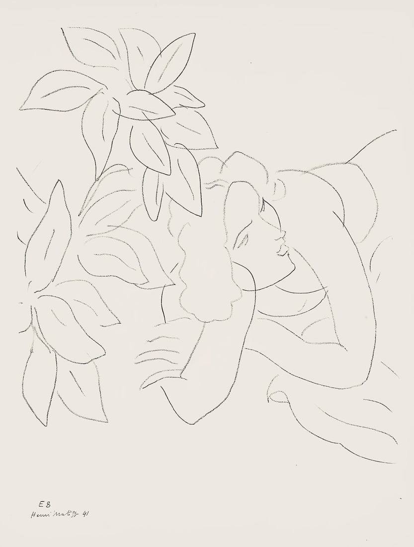 Henri Matisse, Serie E, var. 8 (Duthuit 9), Henri Matisse, Dessins, Themes et variations, Limited: Lithograph on velin pur fil paper. Paper Size: 12.875 x 9.625 inches. Excellent condition. Inscription: Signed in the plate and unnumbered, as issued. Notes: From the folio, Henri Matisse, Dessins,