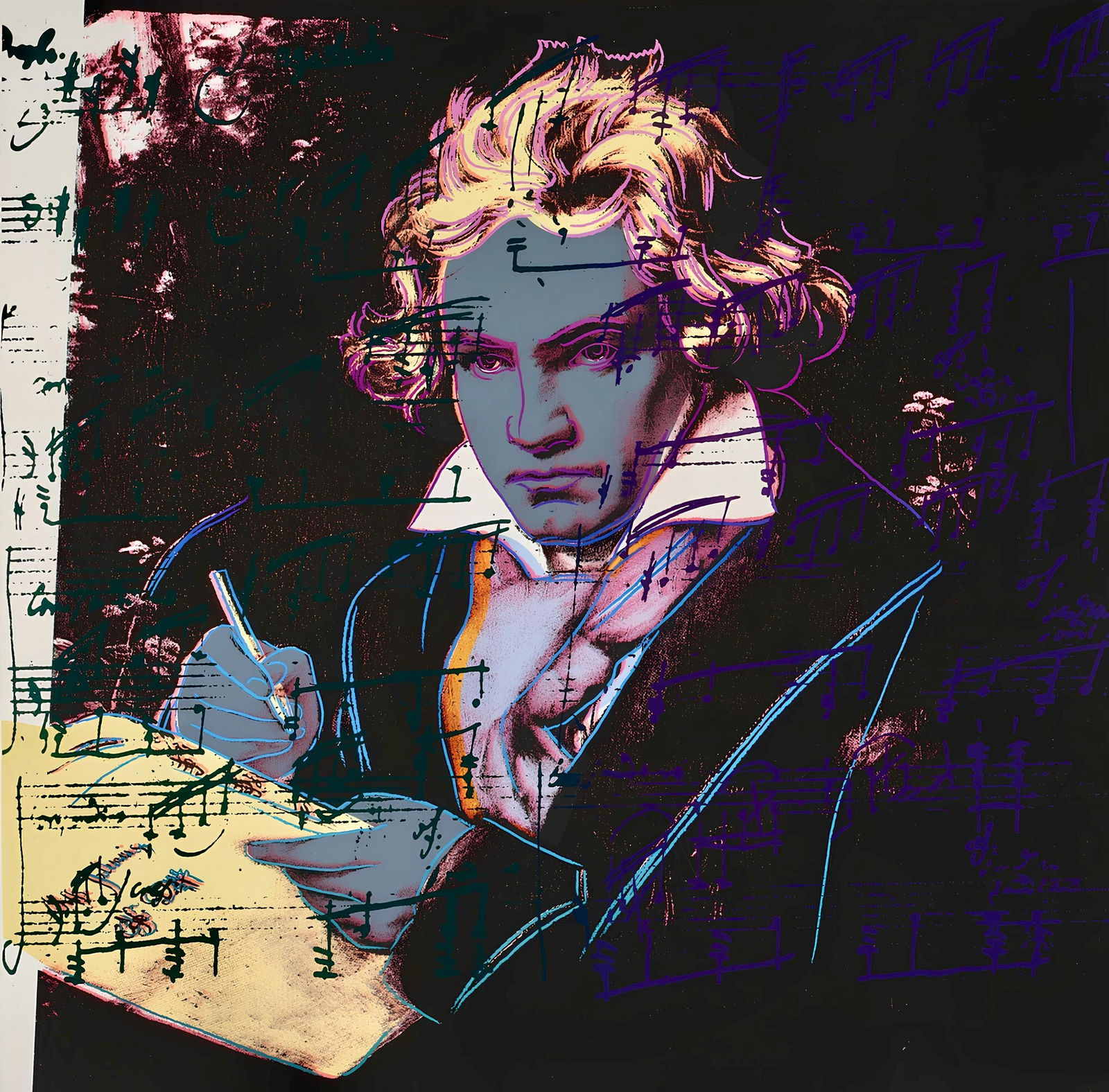 Andy Warhol, Beethoven, no393, Official Limited Edition, Sunday B. Morning, Silkscreen: Official edition, Andy Warhol, Sunday B. Morning, silkscreen on museum board. Paper Size: 38.5 x 38.5 inches. Excellent condition. Inscription: Numbered in pencil, "published by Sunday B. Morning", an