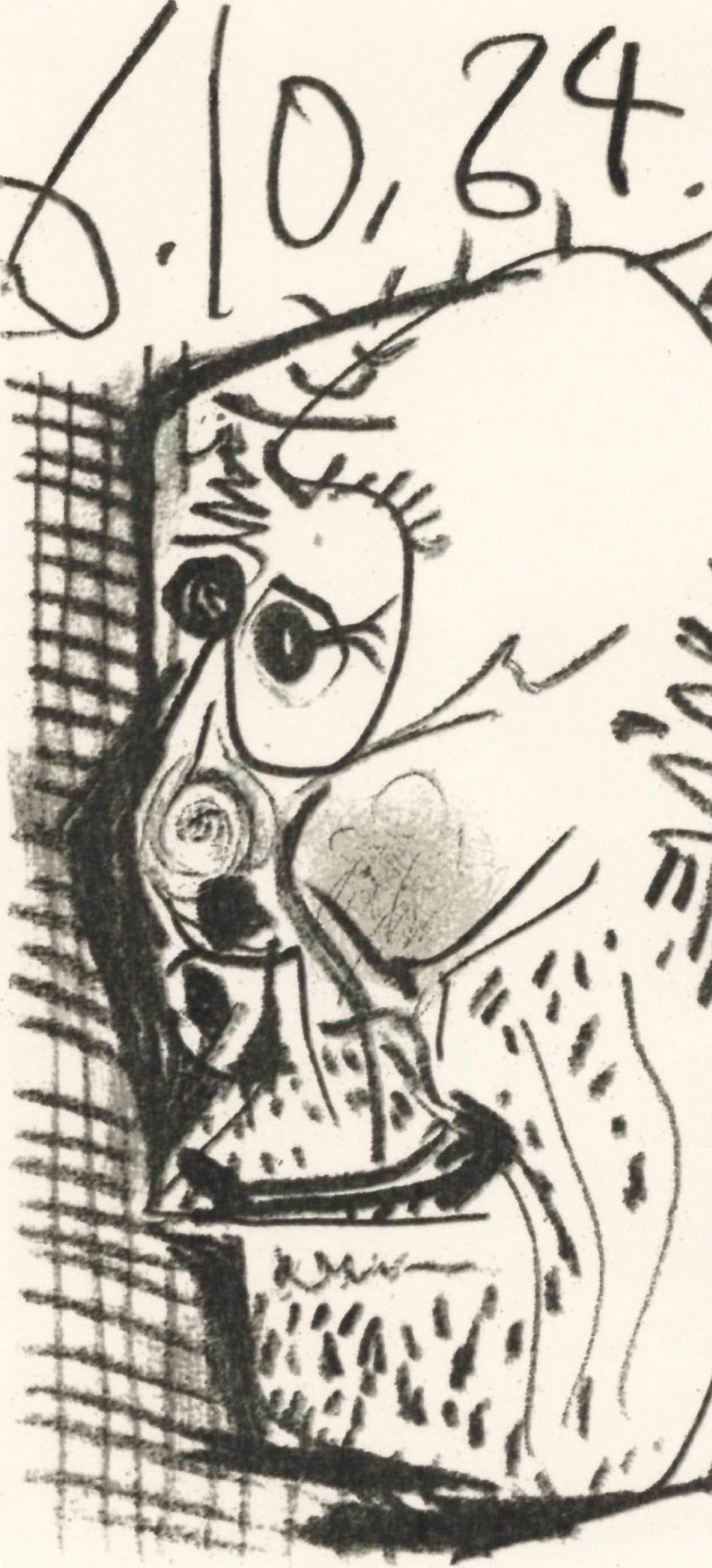 Pablo Picasso, 6.10.64. I (Cramer 148), Le Gout du Bonheur, Limited Edition Mixed Media Lithograph - 2