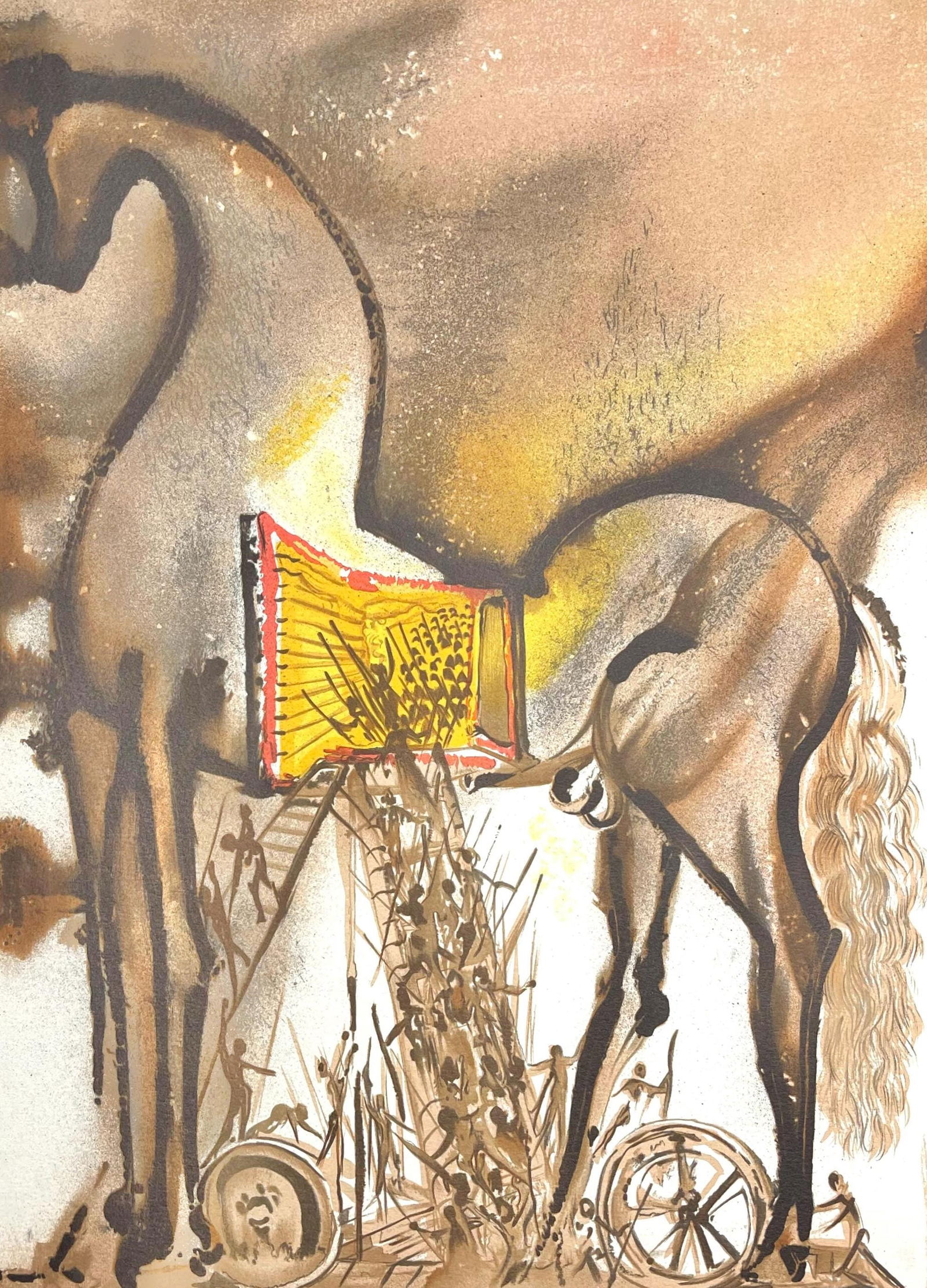 Salvador Dali, Cheval de Troie, Les Chevaux de Dali, Fac-simile Signed, Limited Edition Lithograph: Lithograph in colors on pur chiffon velin d'Arches paper. Paper size: 22.24 x 14.37 inches. Inscription: Fac-simile signed and unnumbered, as issued. Condition: Very good/excellent, consistent with ag