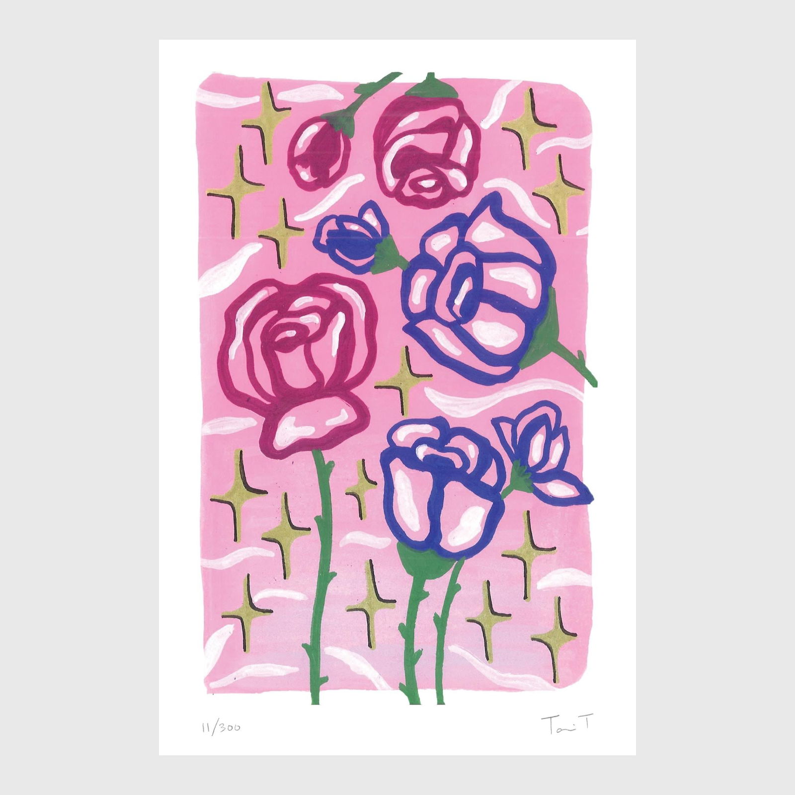 Roses with Stars: Artist: Tanvi Thakur (1996) Title: Roses with Stars, Drops With Dots Series Year: 2025 Medium: Archival Pigment Print on Paper Edition: 300 Size: 8 x 12 inches Inscription: Signed and numbered by the