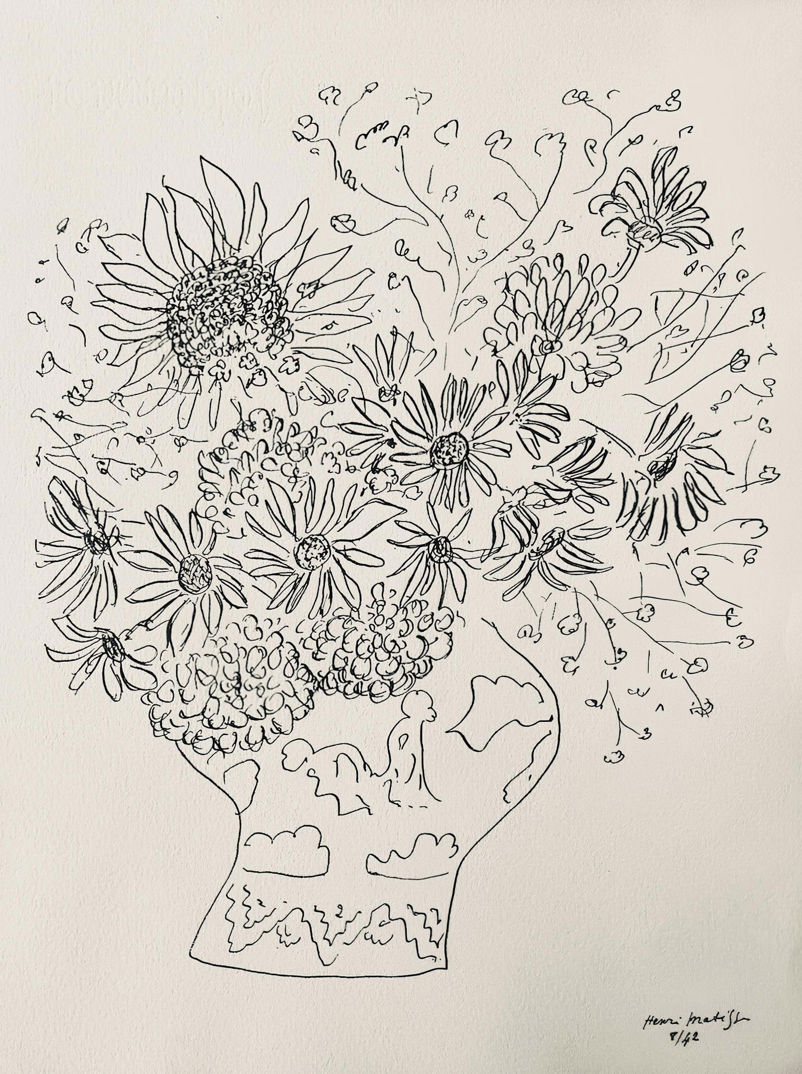 Henri Matisse, Composition, Dessins de Matisse, Hommage no2, Limited Edition Lithograph: Lithograph on velin Johannot d'Annonay paper. Paper Size: 12.83 x 9.84 inches. Excellent condition. Inscription: Signed in the plate and unnumbered, as issued. Notes: From the folio, Hommage No.2, Des