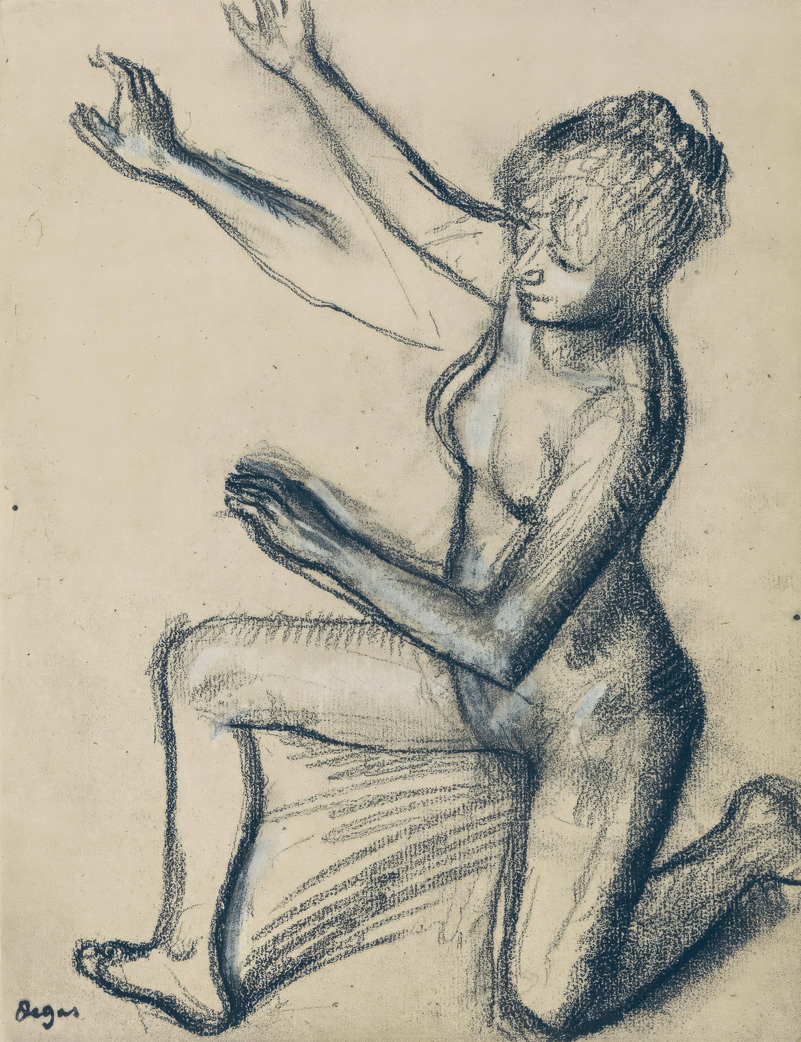 Edgar Degas, Dancer, Study of Nude and Movements, from Dance Drawings, Limited Edition Engraving,: This exquisite engraving by Edgar Degas (1834-1917), titled Danseuse, etude de nu et mouvements (Dancer, Study of Nude and Movements), originates from the celebrated album Degas Danse dessin (Degas Da