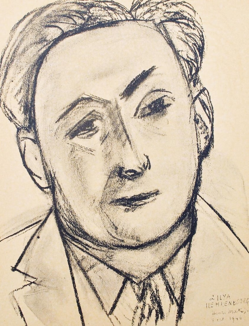 Henri Matisse, Ilya Ehrenbourg, Portraits par Henri Matisse, Limited Edition Heliogravure: Heliogravure on velin paper, mounted on velin paper backing sheet, as issued. Paper Size: 12 x 9.25 inches; image size: 9.05 x 7.08 inches. Inscription: Signed in the plate and unnumbered, as issued.