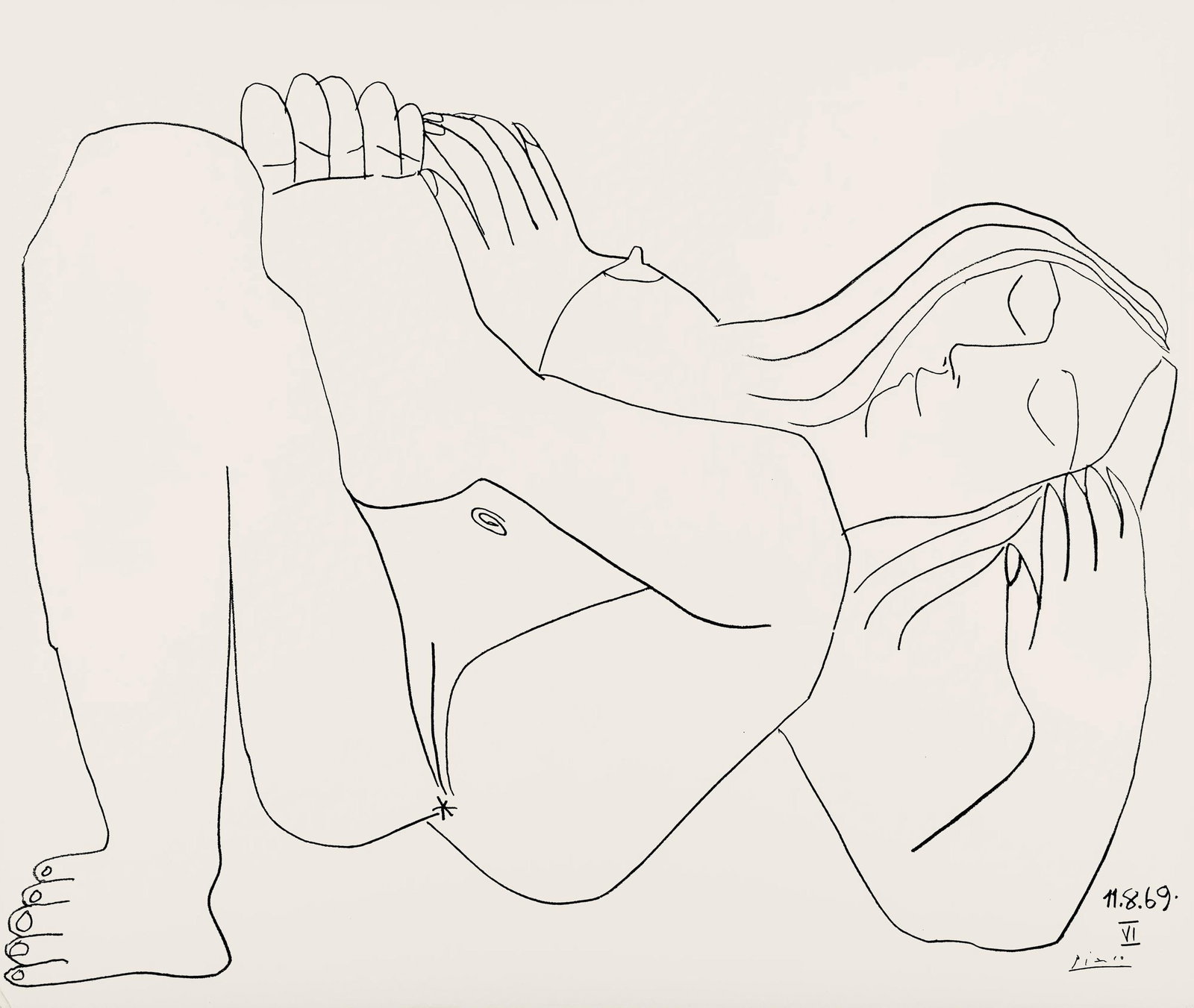 Pablo Picasso, Composition (Orozco 193-204), Au Baiser D'Avignon, Limited Edition Lithograph: Lithograph on velin d'Arches paper. Paper size: 15.75 x 19.625 inches. Excellent condition. Signed in the plate and unnumbered, as issued. Notes: From the folio, Picasso au baiser d'Avignon, douze des