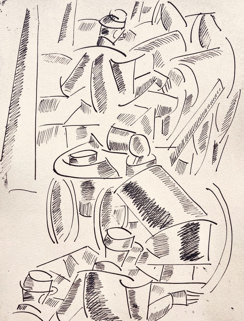 Fernand Leger, La cuisine roulante, Dessins de Guerre 1915-16, Limited Edition Lithograph: Lithograph, stencil on velin paper. Paper Size: 10 x 7.75 inches. Inscription: Unsigned and unnumbered, as issued. Condition: Very good/excellent, consistent with age. Notes: From the folio, Fernand L