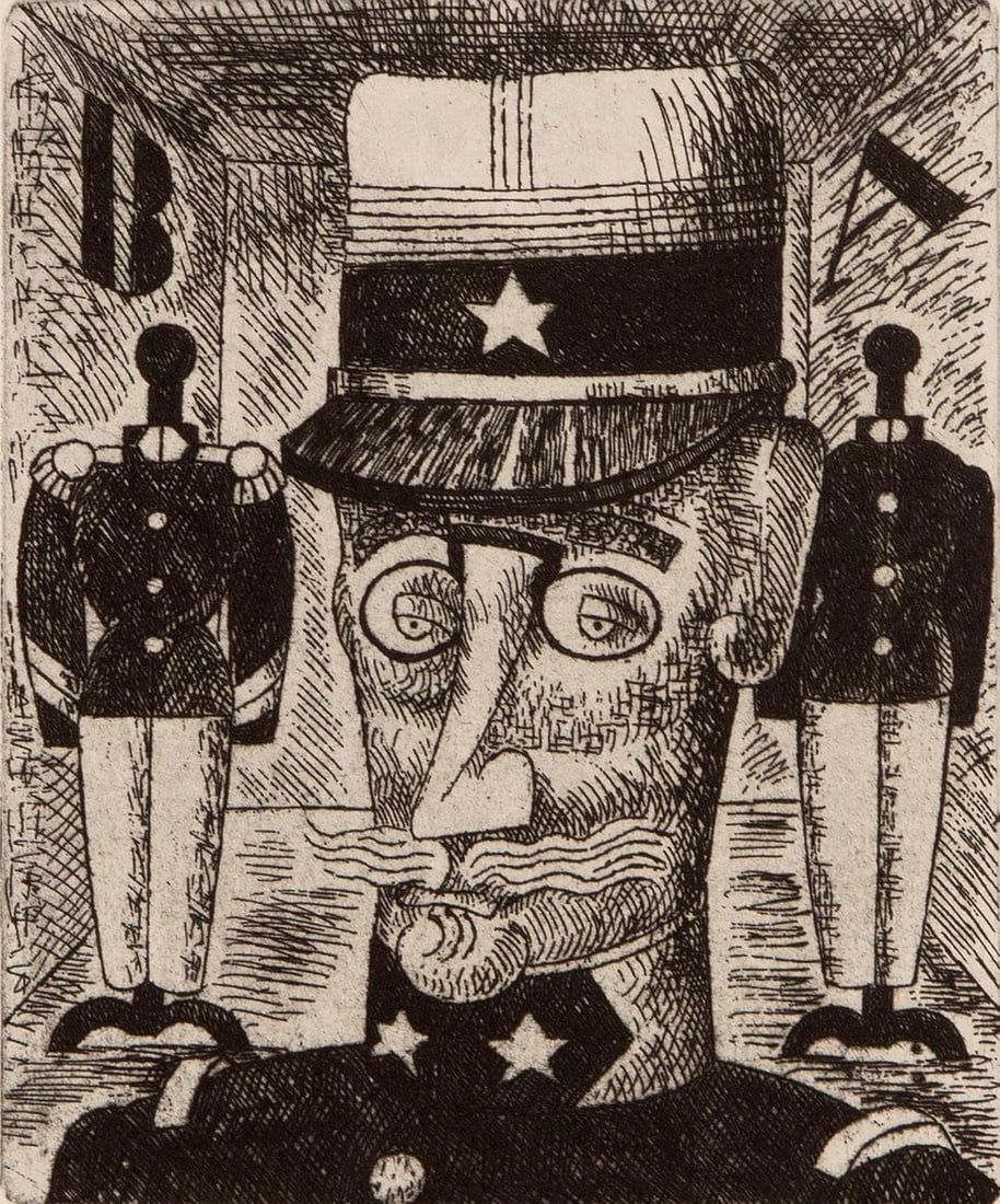 Marcel Gromaire, Composition, Vers un monde volage, Limited Edition Etching: Etching on velin d'Arches paper. Paper size: 11 x 8.75 inches. Excellent condition. Inscription: Unsigned and unnumbered, as issued. Notes: From the album, Vers un monde volage. Illustre de dix eaux-f