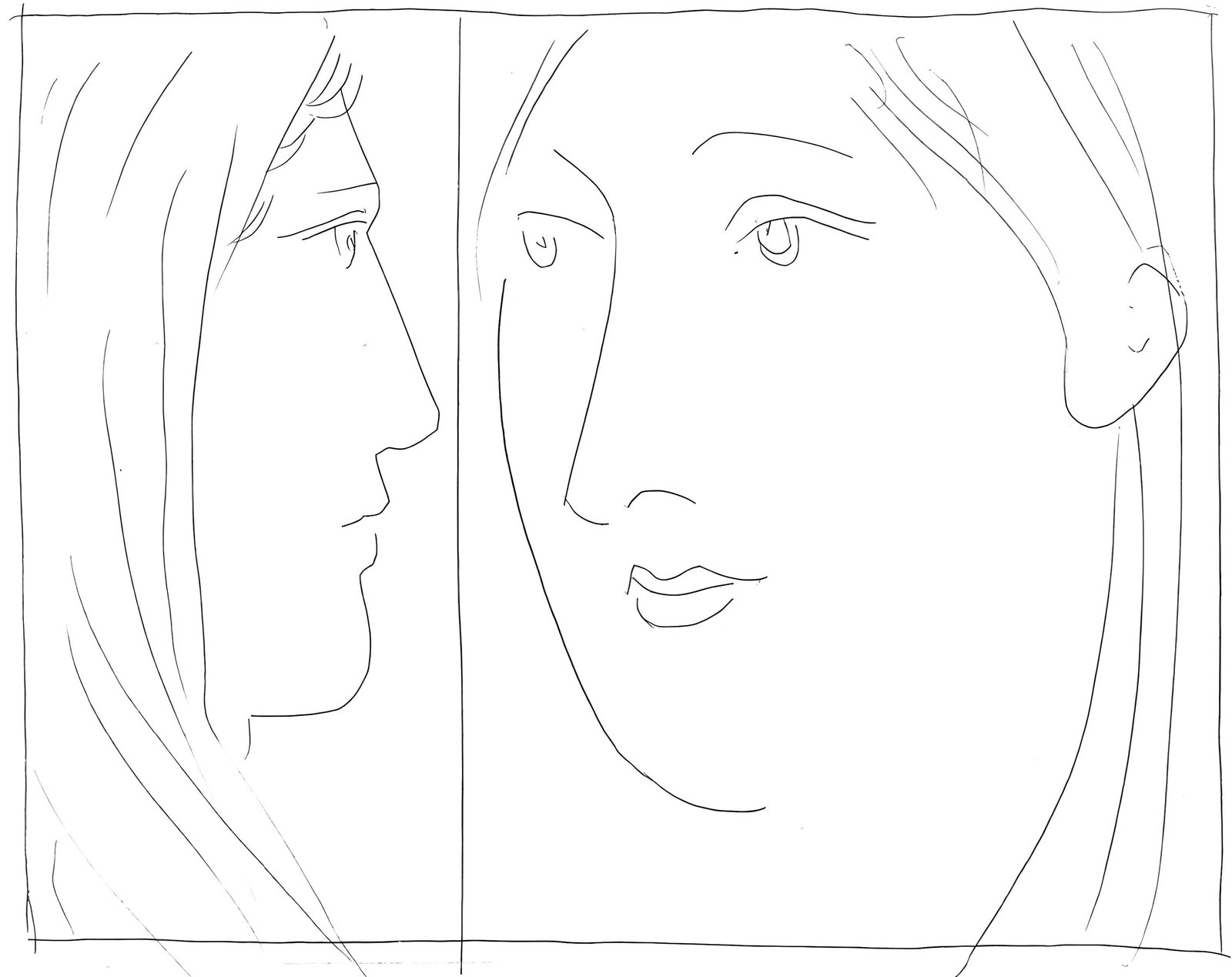 Pablo Picasso, Deux tetes de femme, Les Metamorphoses, Limited Edition Lithograph: Lithograph on velin papier Verge fin blanc des papeteries de Bellerive paper. Paper size: 11.02 x 8.66 inches; image size: 7 x 5.7 inches. Inscription: Unsigned and unnumbered, as issued. Condition: