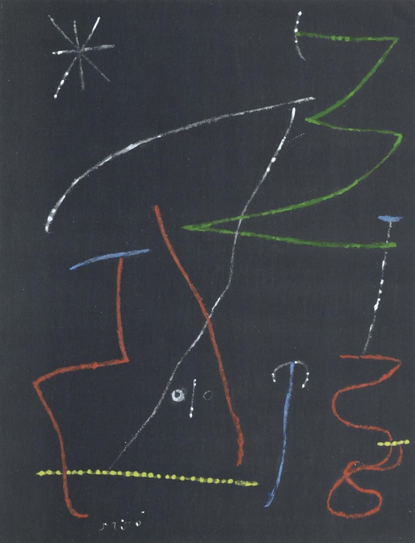 Joan Miro, Composition, XXe siecle, Limited Edition Lithograph: Lithograph on velin paper. Paper Size: 12.5 x 9.75 inches. Excellent condition. Inscription: Unsigned and unnumbered, as issued. Notes: From the volume, XXe Siecle, n deg10, 1958. Published and printe
