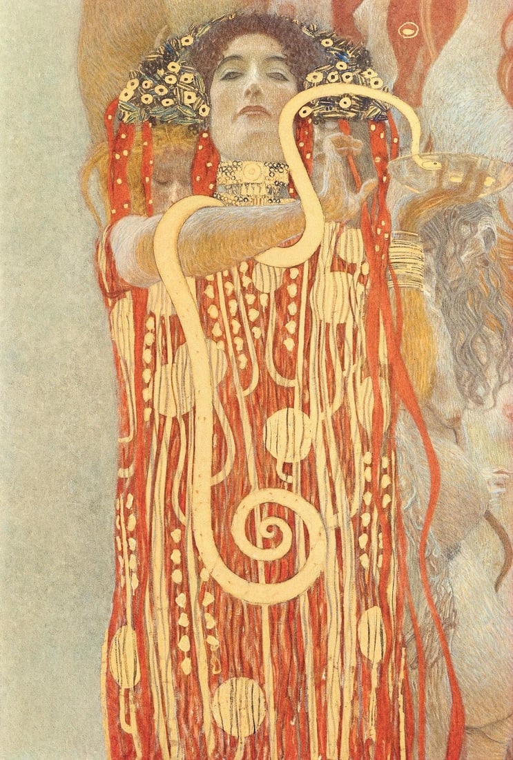 Gustav Klimt, Medizin, from Eine Nachlese, Limited Edition Heliogravure and Collotype with Metallic: Heliogravure and collotype with metallic inks on velin paper. Paper size: 18.86 x 17.91 inches, overall; 12.4 x 8.39 inches, image size. Inscription: Signed in the plate, and unnumbered, as issued. Co