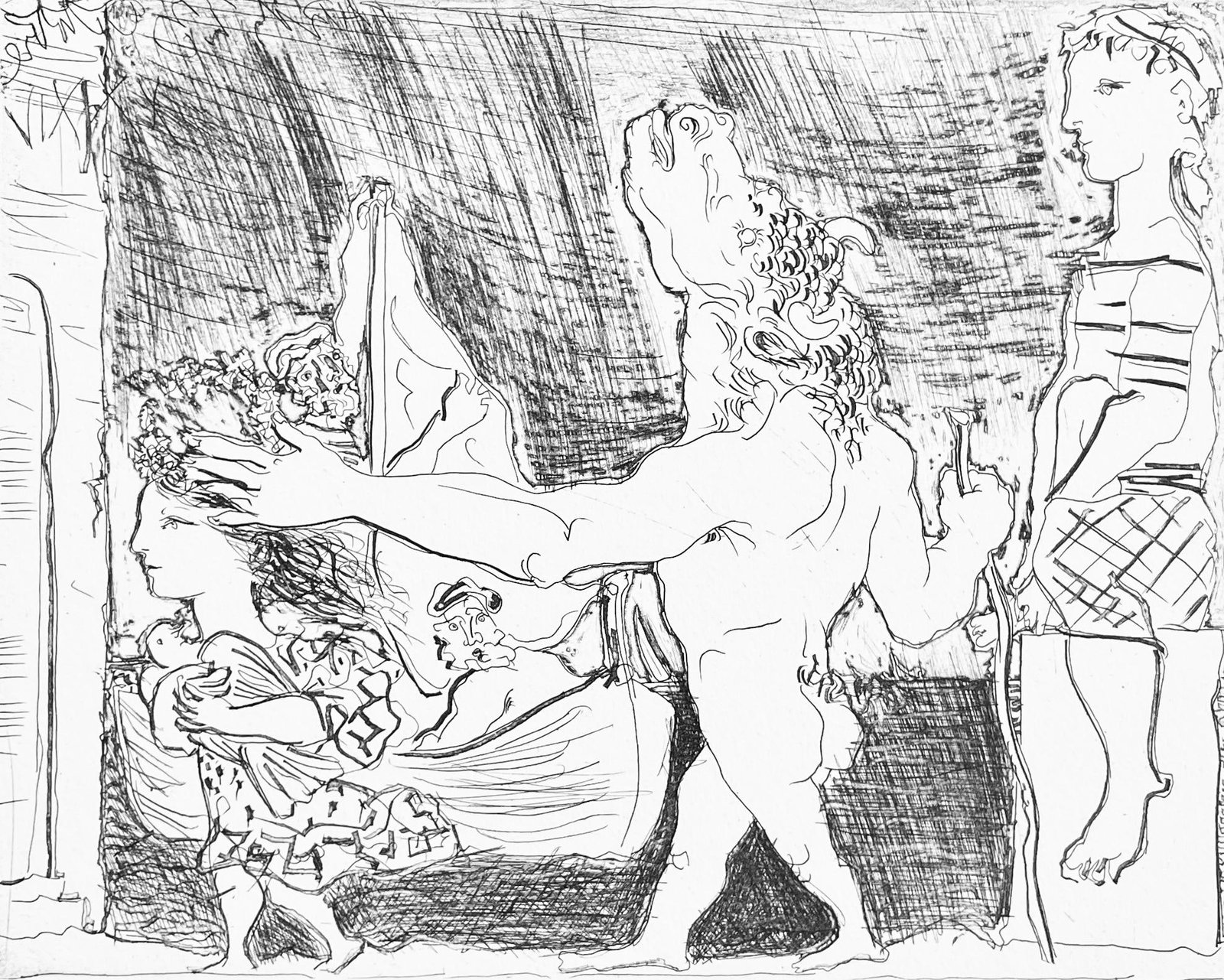 Pablo Picasso, Minotaure aveugle guide dans la Nuit par une Petite, Suite Vollard, Fac-simile: Lithograph on velin blanc narcisse, verge canton, 200 g/m2 Richard de Bas paper. Paper size: 12.75 x 18 inches. Inscription: Fac-simile signed and hand numbered, as issued. Condition: Excellent. Notes