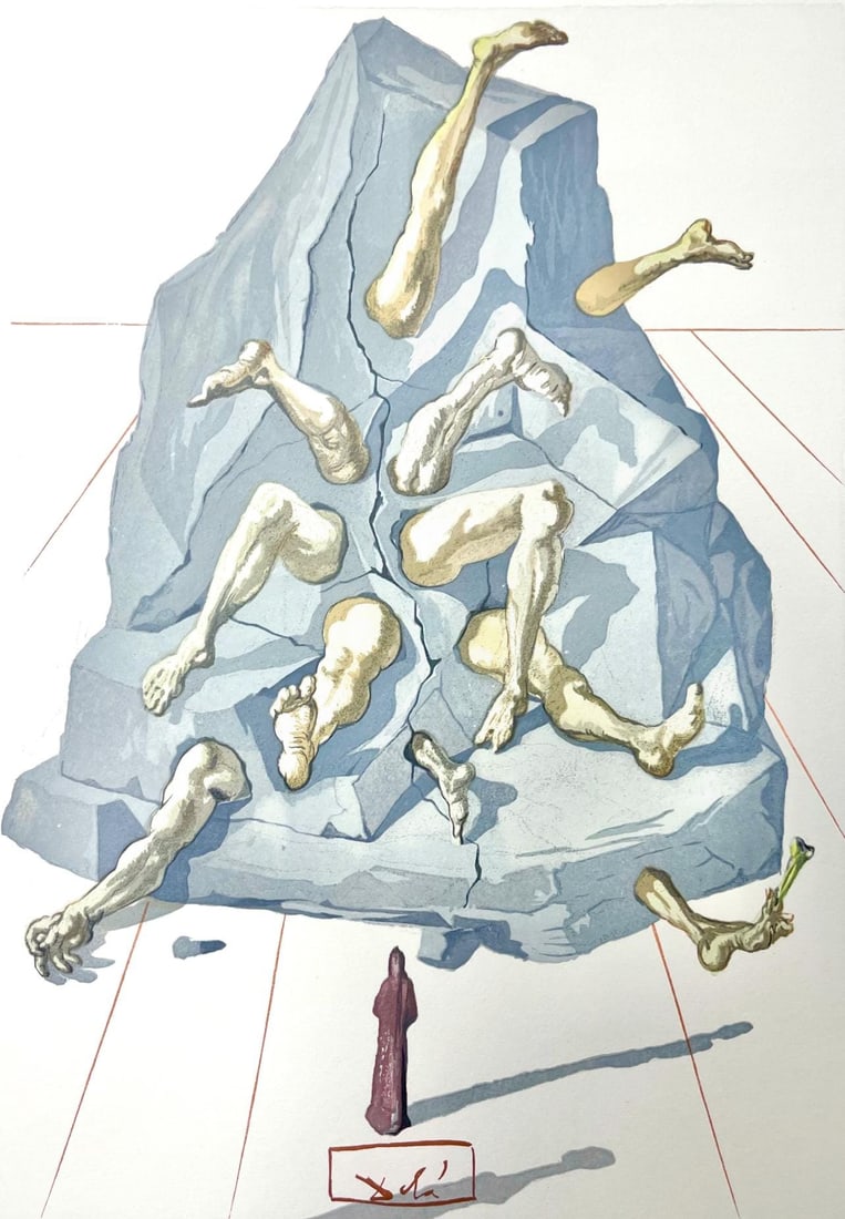 Salvador Dali, Holle XXVI (Michler/Lopsinger 1039-1138; Field 189-200), Die Gottliche Komodie,: Woodcut in colors on velin de Rives BFK paper, mounted on velin d'Arches support, as issued. Paper size: 13 x 10.375 inches. Inscription: Signed in the block, and unnumbered, as issued. Catalogue