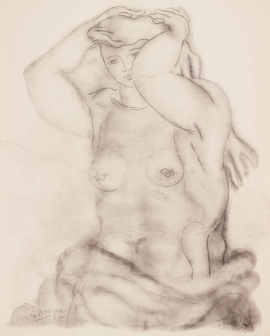 Georges Braque, Composition, Braque Espaces, 13 Dessins, Lavis, Aquarelles, Limited Edition: Lithograph and stencil on velin papier a la cuve du moulin richard de bas specialement filigrane pour cette edition paper. Paper size: 19.094 x 15.75 inches. Excellent condition. Inscription: signed i