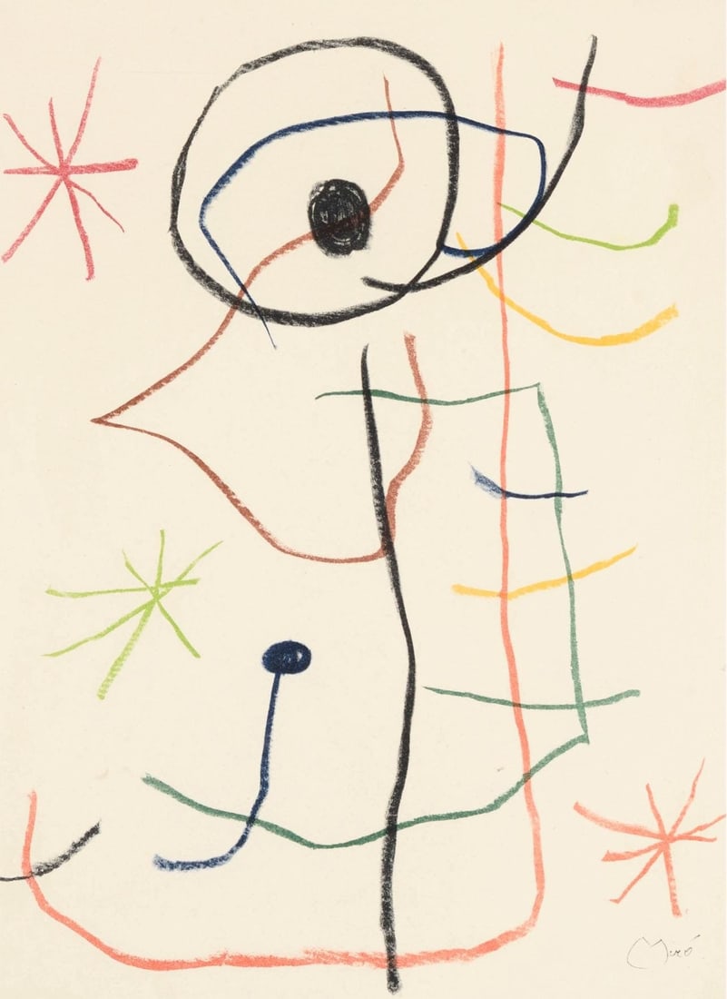 Joan Miro, Composition, Les Peintres mes amis, Limited Edition Lithograph: Lithograph on velin d'Arches paper. Paper size: 15 x 11 inches. Excellent condition. Unsigned and unnumbered, as issued. Notes: From the folio, Les Peintres mes amis, 1965. Published by Editions d'art