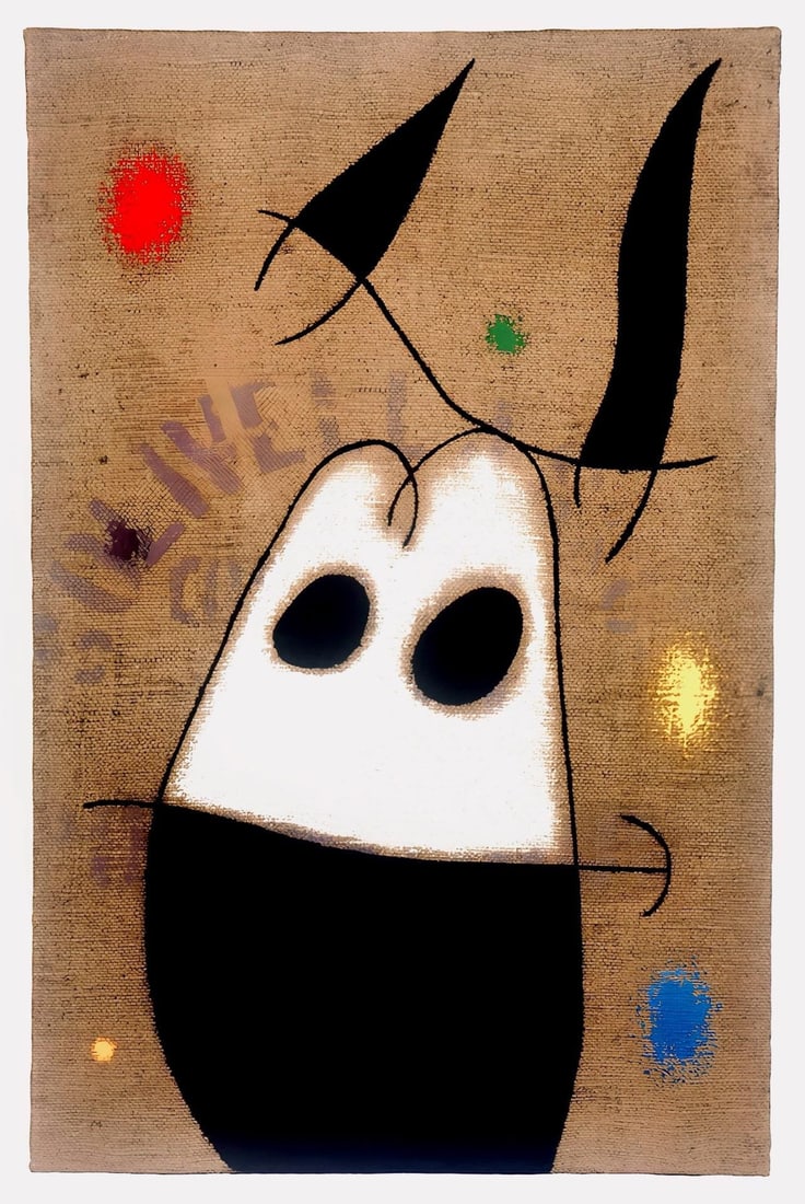 Joan Miro, Composition (Cramer 105), Femmes, Limited Edition Heliogravure: Heliogravure on velin d'Arches paper. Paper size: 22.0079 x 17.8 inches. Excellent condition. Unsigned and unnumbered, as issued. Notes: From the folio, Joan Miro, Femmes, 1965. Published by Maeght Ed