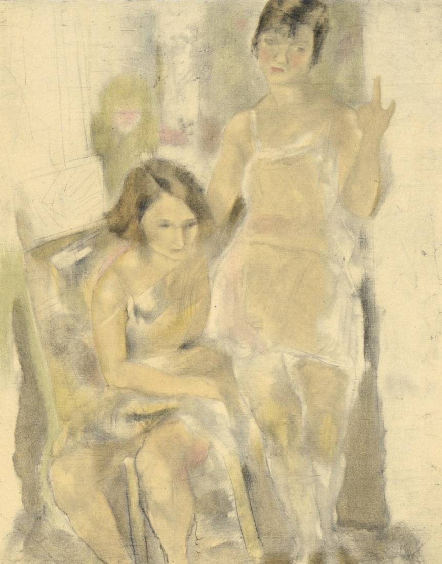 Jules Pascin, Ginette et Mireille, Pascin, Limited Edition Lithograph: Lithograph on grand velin Renage paper. Paper size: 12.25 x 9.5 inches. Excellent condition. Inscription: Unsigned and unnumbered, as issued. Notes: From the album, Pascin, 1954. Published by Editions