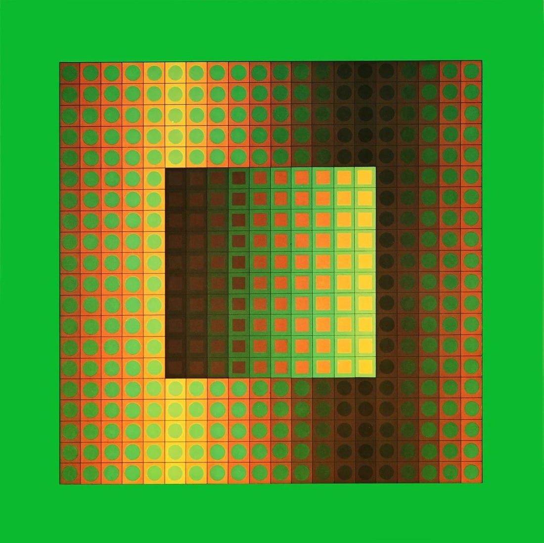 Victor Vasarely, Composition, Folklore Planetaire, Limited Edition Heliogravure: Heliogravure on 280 gm M2 gloss paper. Paper Size: 11 x 11 inches. Excellent condition. Notes: From the folio, Folklore Planetaire, 1976. Published and printed by Editions du Griffon, Neuchatel, Switz
