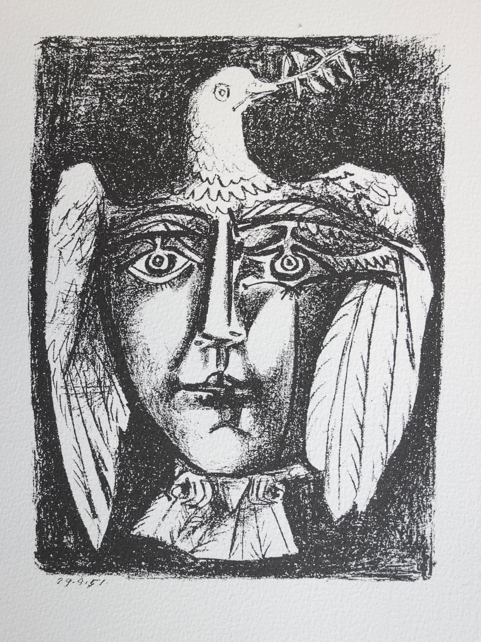 Pablo Picasso, Composition (Cramer 62; Reuße 587; Mourlot 203; Bloch 687; Horodisch B16), Limited: Lithograph on velin pur fil Johannot paper. Paper size: 11.22 x 8.98 inches. Excellent condition. Inscription: Unsigned and unnumbered, as issued. Notes: From the album, Le Visage de la Paix par