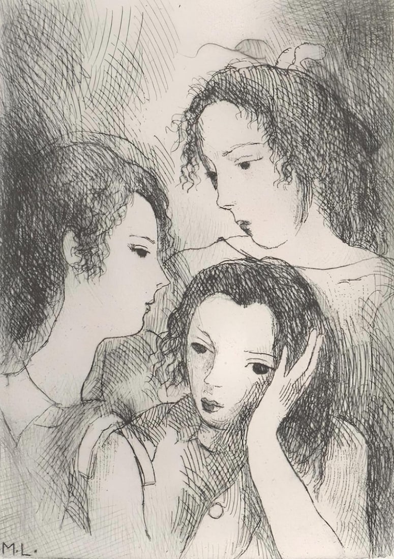 Marie Laurencin, Composition, Antares, Limited Edition Etching: Etching on velin de Rives BFK a la forme paper. Paper Size: 9.8 x 7.9 inches. Excellent condition. Inscription: Signed in the plate and unnumbered, as issued. Notes: From the album, Antares, eaux-fort