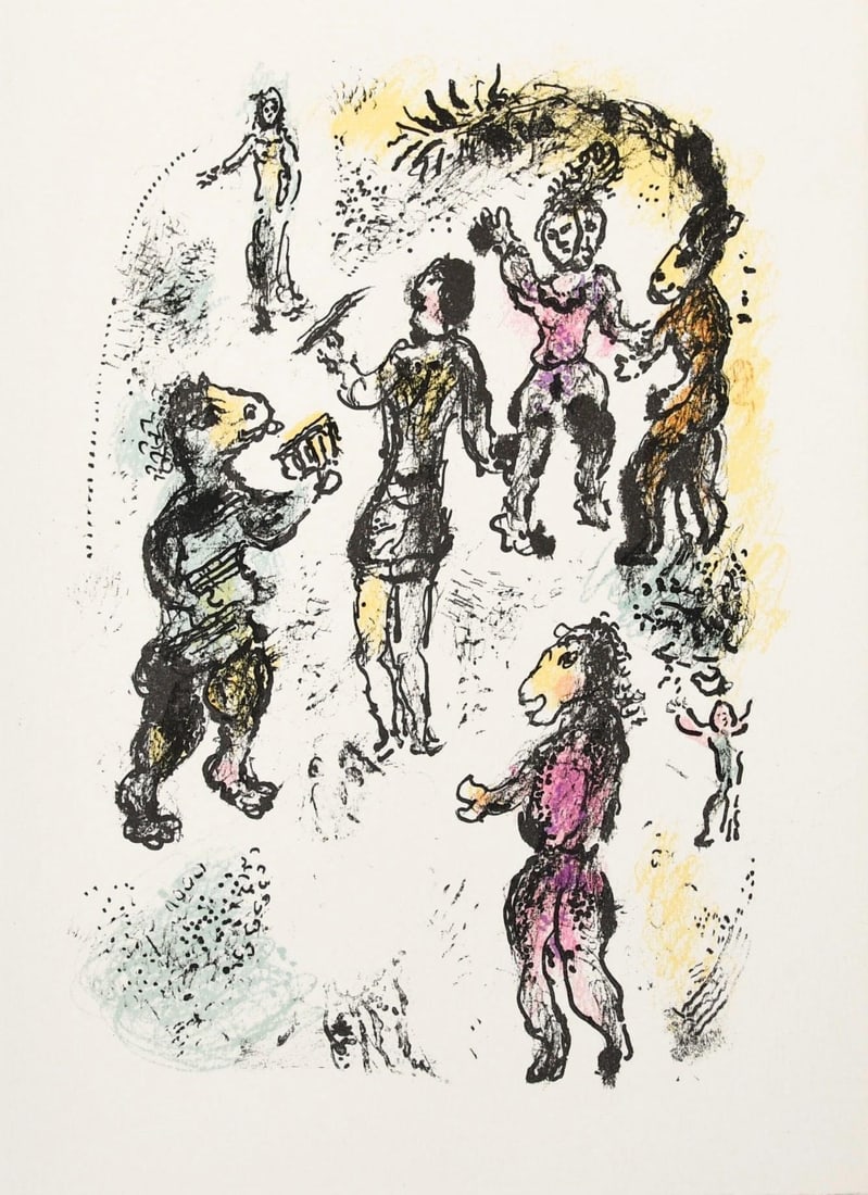 Marc Chagall, Composition (Mourlot 668-677), La Feerie et Le Royaume, Limited Edition Lithograph: Lithograph on velin d'Arches paper. Paper size: 11.75 x 8.75 inches. Excellent condition. Unsigned and unnumbered, as issued. Notes: From the folio, La Feerie et Le Royaume, Lithographies Originales d