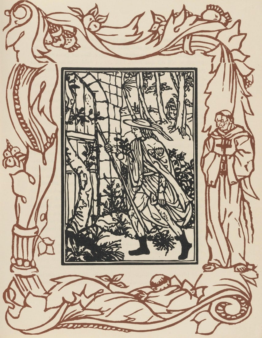 Emile Bernard, Composition (Morane, No. 100), Les Petites Fleurs de St. Francoise, Limited Edition: Wood engraving on verge d'Arches paper. Paper size: 12.8125 x 9.8125 inches. Excellent condition. Unsigned and unnumbered, as issued. Notes: From the volume, Les Petites Fleurs de St. Francois, 1928.
