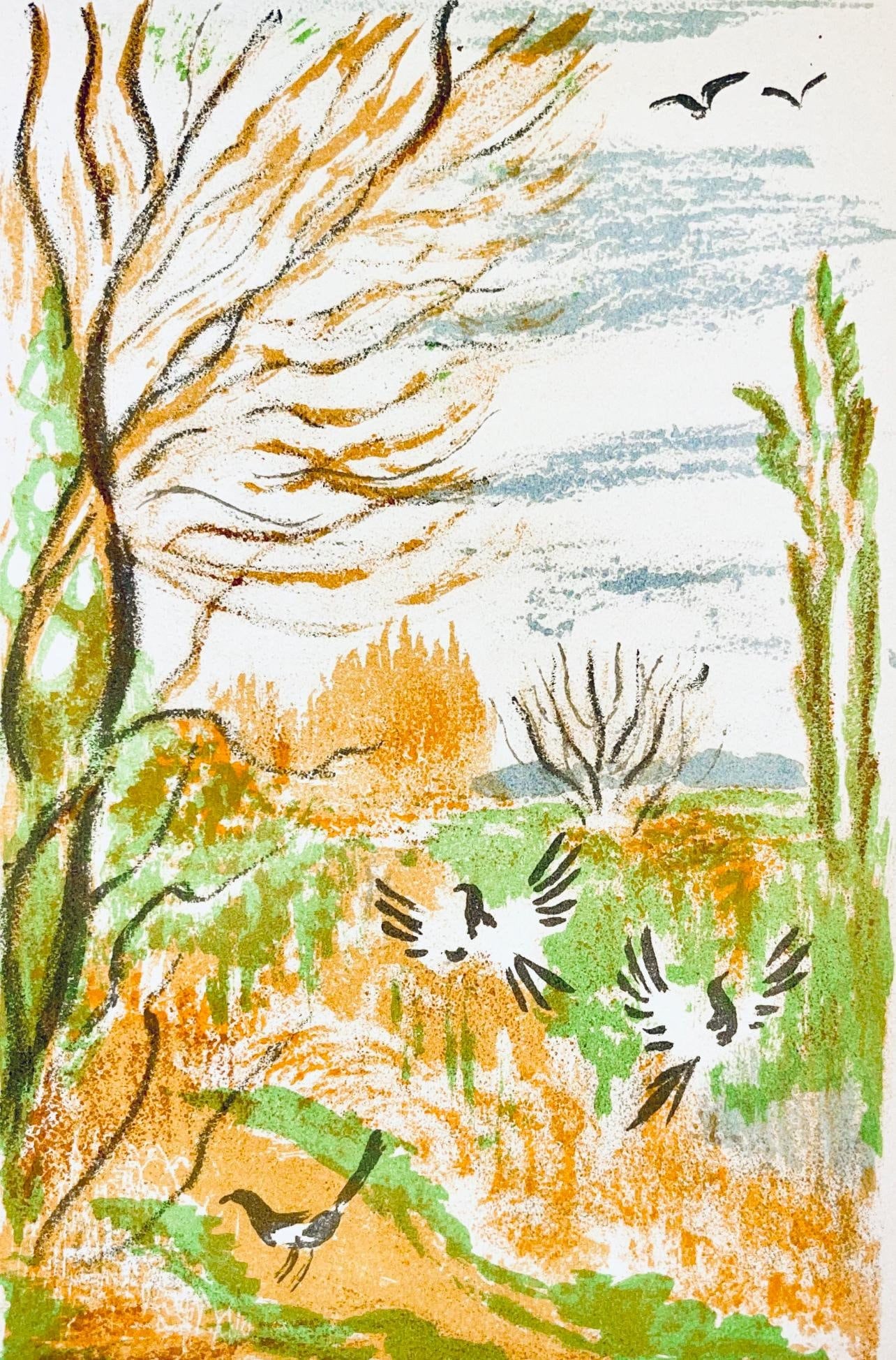 Maurice Mourlot, Composition, de Goupil a Margot, Histoires De Betes, Limited Edition Lithograph: Lithograph in colors on Grand Velin Blanc paper. Unsigned and unnumbered, as issued. Paper size: 9.055 x 6.69 inches. Excellent condition. Notes: From the volume, de Goupil a Margot, Histoires De