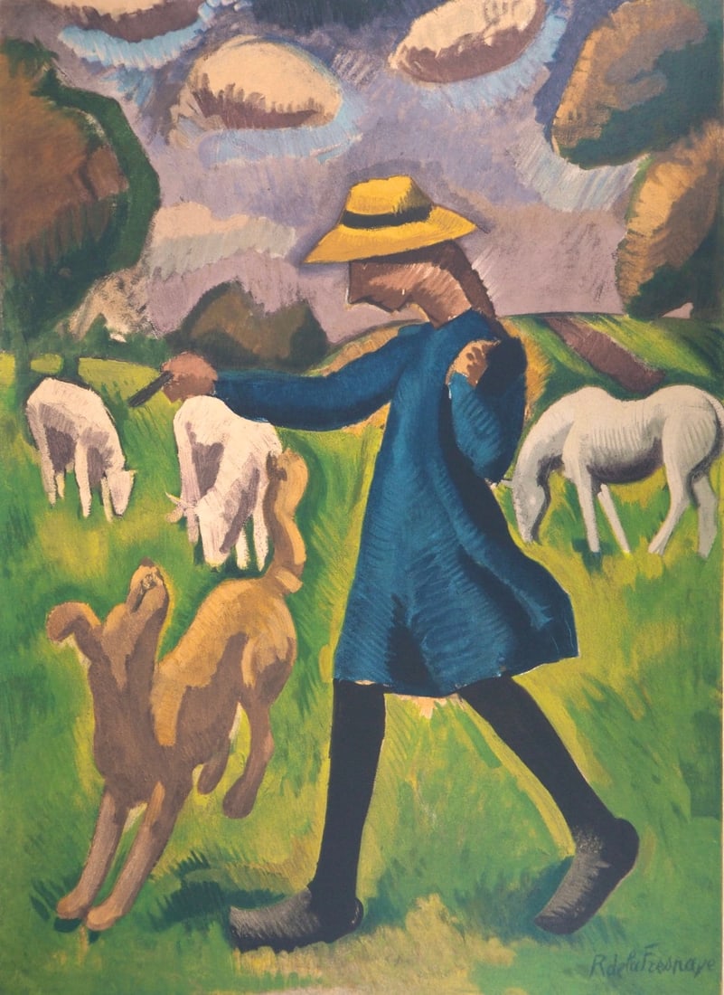 Roger de La Fresnaye, Gardeuse de moutons, Roger de La Fresnaye, Collection Pierre Levy, Limited: Lithograph on velin d'Arches paper. Inscription: Unsigned and unnumbered. Paper Size: 20 x 26 inches. Excellent condition. Notes: From the folio, Roger de la Fresnaye, III, Collection Pierre Levy,