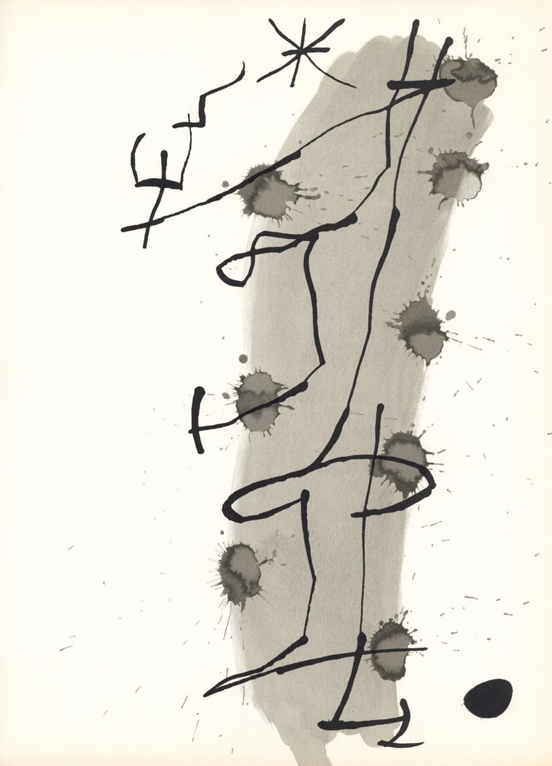 Joan Miro, Composition (Cramer 112; Mourlot 439-442), Derriere le miroir, Limited Edition Lithograph: Lithograph on velin paper. Paper size: 15 x 11 inches. Excellent condition. Inscription: Unsigned and unnumbered, as issued. Notes: From the volume, Derriere le miroir, N deg 164-165, 1967. Published