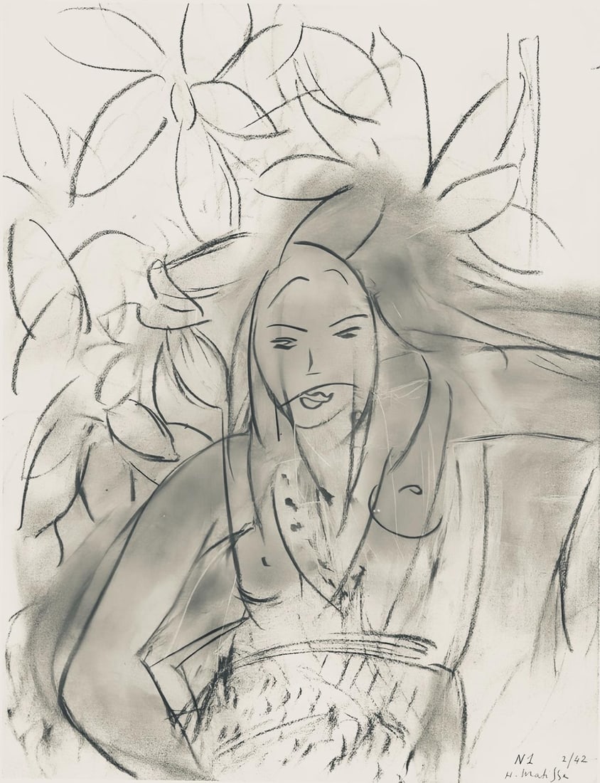 Henri Matisse, Serie N, var. 1 (Duthuit 9), Henri Matisse, Dessins, Themes et variations, Limited: Lithograph on velin pur fil paper. Paper Size: 12.875 x 9.625 inches. Excellent condition. Inscription: Signed in the plate and unnumbered, as issued. Notes: From the folio, Henri Matisse, Dessins, Th