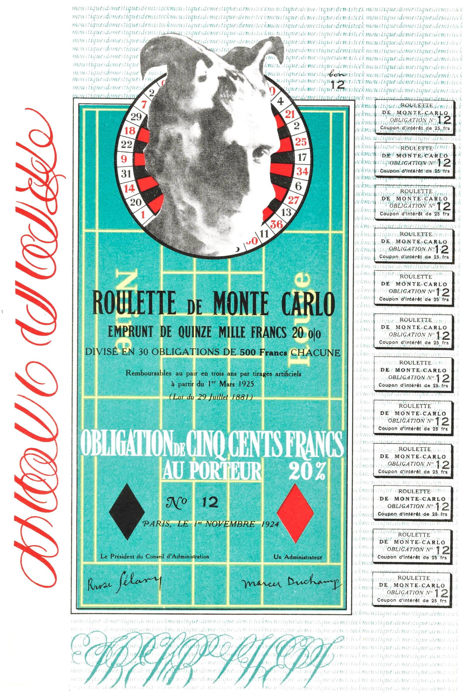 Marcel Duchamp, Bond de Monte-Carlo (Schwarz 406), Societe internationale d'art XXe siecle, Limited (1 of 4)