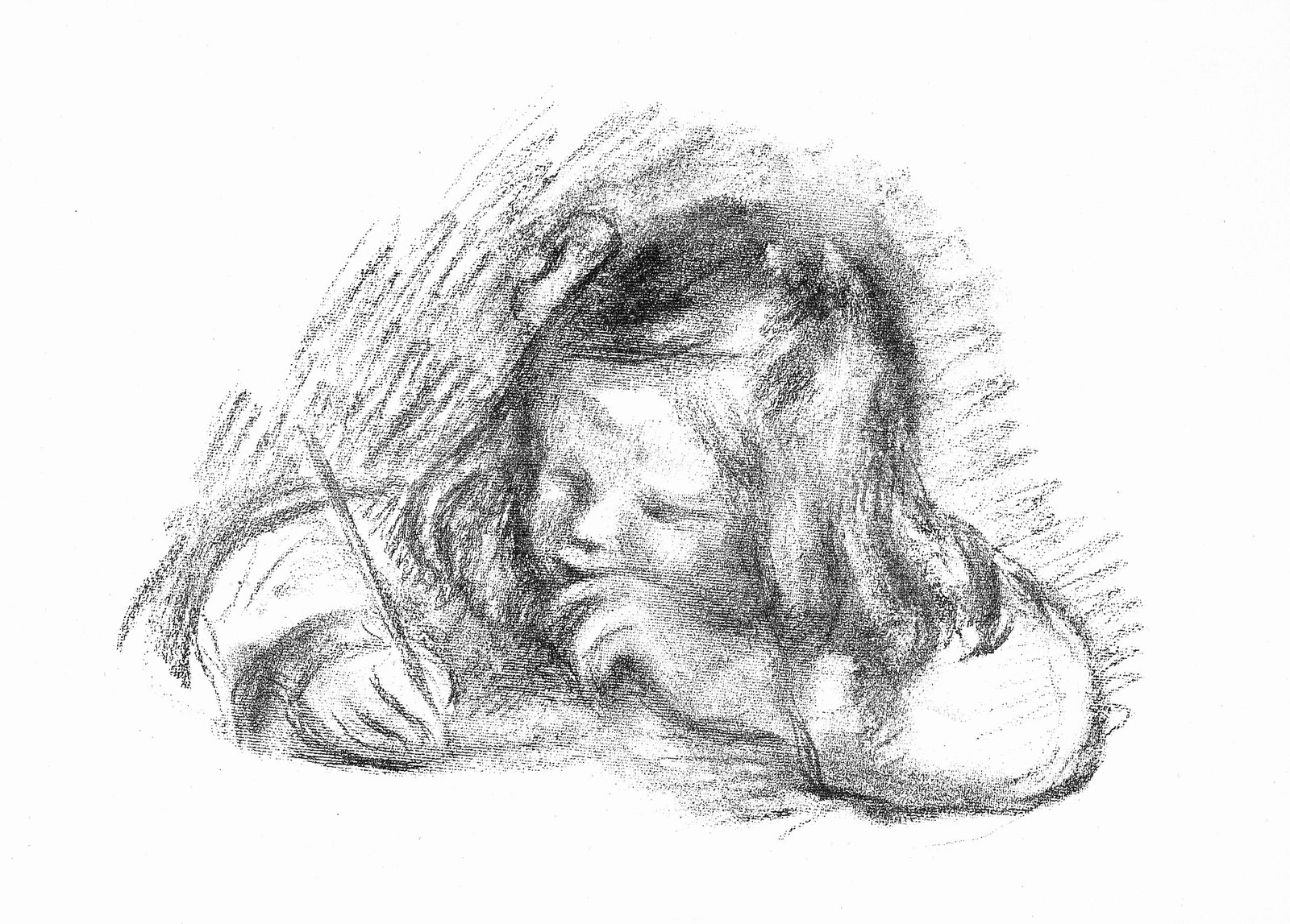 Pierre-Auguste Renoir, Claude Renoir ecrivant, Les Lithographies de Renoir, Limited Edition: Lithograph on grand velin Renage filigrane a la marque de l'editeur paper. Inscription: Unsigned and unnumbered, as issued. Paper Size: 12.5 x 9.5 inches; image size: 6.69 x 8.66 inches. Condition: Ve