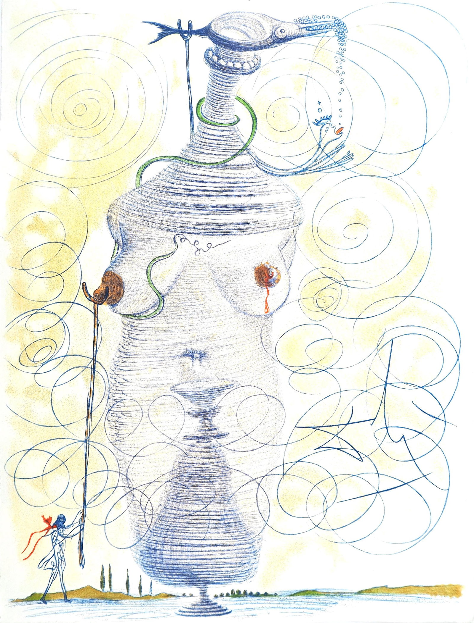 Salvador Dali, Composition (Field 67-4; M/L 174-187), Dali illustre Casanova, Limited Edition: Etching in colors on velin pur chiffon de Rives paper. Paper Size: 14.875 x 11.25 inches. Excellent condition. Signed in the plate and unnumbered, as issued. Notes: From the folio, Dali­ illustre Cas