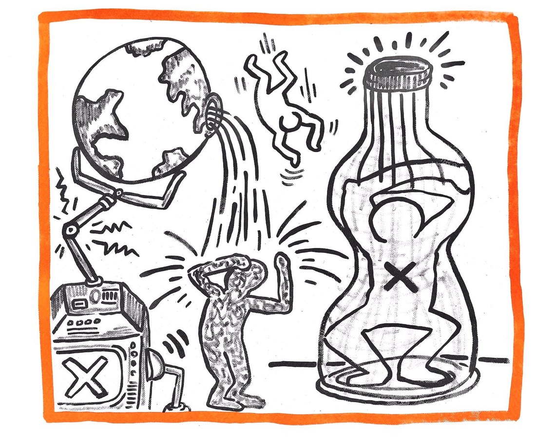 Keith Haring, Composition, Against All Odds, Limited Edition Lithograph: Lithograph on acid-free Rivoli paper. Paper Size: 8.5 x 10.3 inches. Inscription: Unsigned and unnumbered, as issued. Condition: Very good/excellent, consistent with age. Notes: From the album, Agains