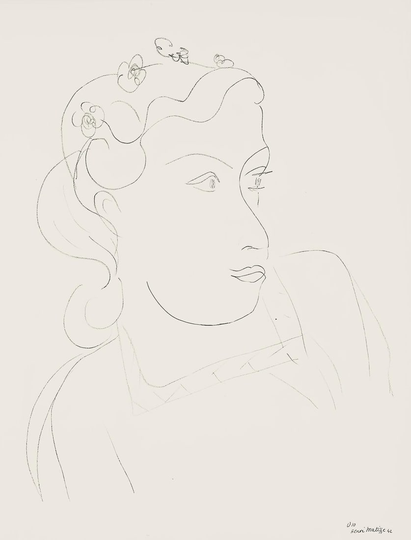 Henri Matisse, Serie O, var. 10 (Duthuit 9), Henri Matisse, Dessins, Themes et variations, Limited: Lithograph on velin pur fil paper. Paper Size: 12.875 x 9.625 inches. Excellent condition. Inscription: Signed in the plate and unnumbered, as issued. Notes: From the folio, Henri Matisse, Dessins,