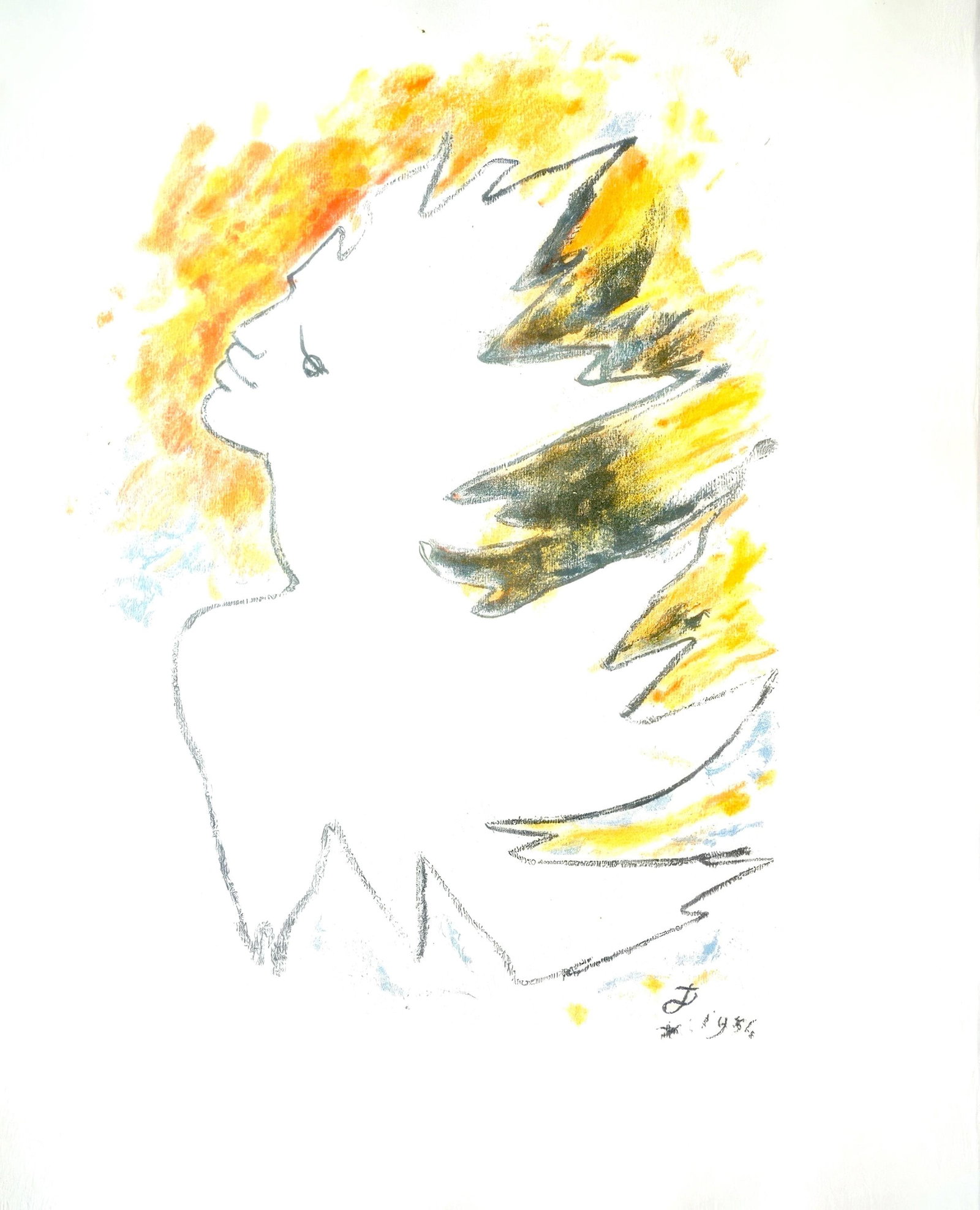 Jean Cocteau, Untitled, from Under the Coat of Fire, Limited Edition Lithograph, 1955: This exquisite lithograph by Jean Cocteau (1889-1963), titled Sans titre (Untitled), originates from the 1955 album Sous le manteau de feu, Poems, douze lithographies originales de Jean Cocteau de
