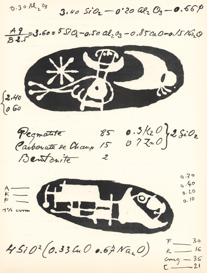Joan Miro, Composition (Cramer 34), Derriere le miroir, Limited Edition Lithograph: Lithograph on velin paper. Paper Size: 15 x 11 inches. Excellent condition. Inscription: Unsigned and unnumbered, as issued. Notes: From Derriere le miroir, N deg 87-88-89, 1956. Published by Aime Mae