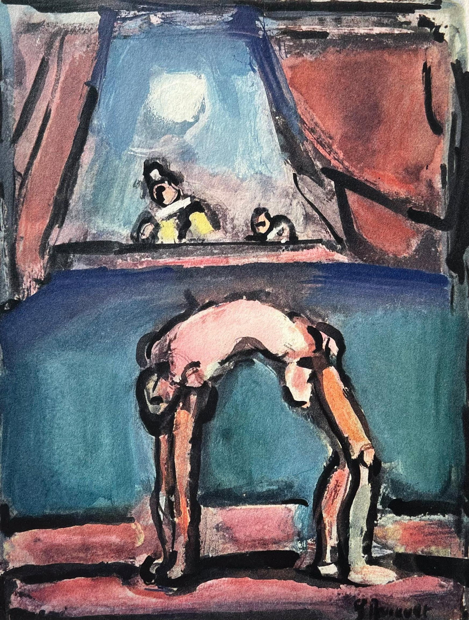 Georges Rouault, Acrobate, Divertissement, Editions de la Revue Verve, Limited Edition Lithograph: Lithograph on velin d'Arches paper, archivally mounted to a larger velin d'Arches support sheet, as issued. Paper Size: 16 x 12.5 inches, overall; 11 x 8 inches, image. Inscription: Signed in the