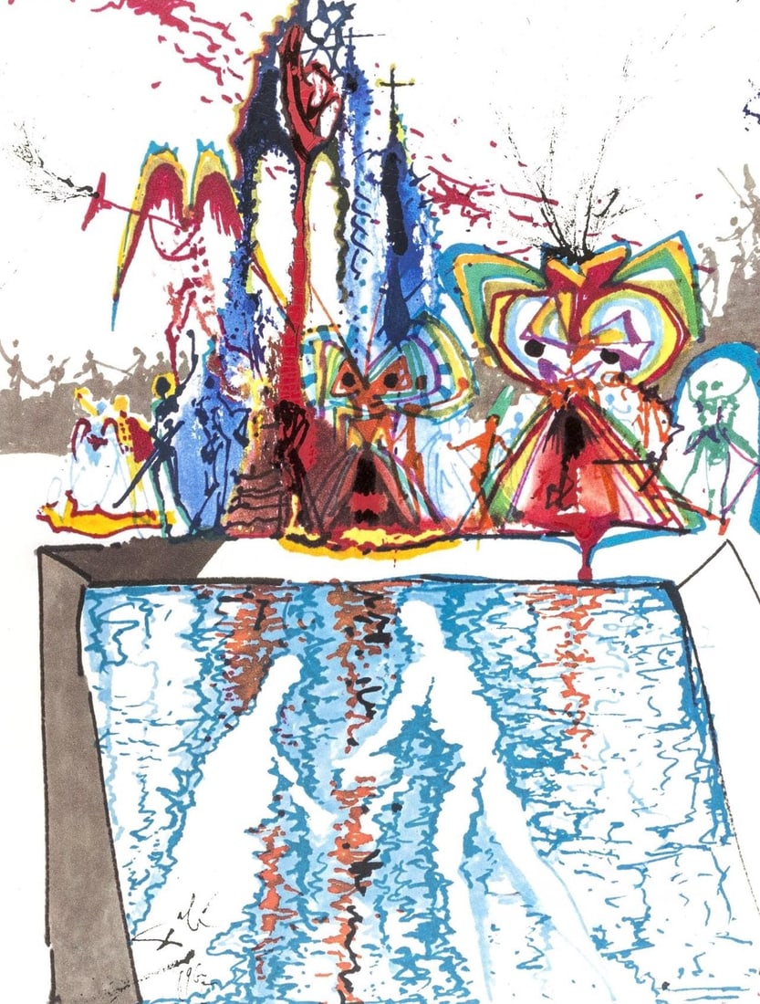 Salvador Dali, Composition (Michler/Lopsinger 1601), Romeo e Giulietta, Limited Edition Lithograph: Lithograph, silkscreen in colors on velin vergata paper. Paper size: 16.5 x 12.625 inches. Excellent condition. Inscription: Signed in the plate and unnumbered, as issued. Catalogue Raisonne